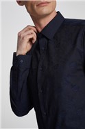  Navy Oversized Floral Jacquard Slim Fit Shirt