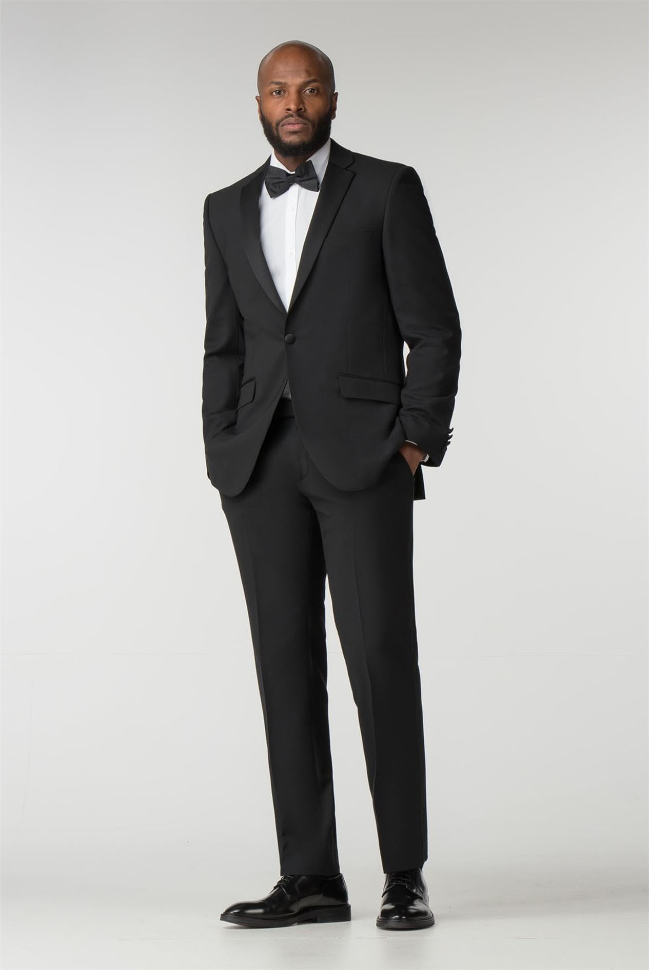 Racing Green | Plain Black Tailored 2 Piece Tuxedo | Suit Direct