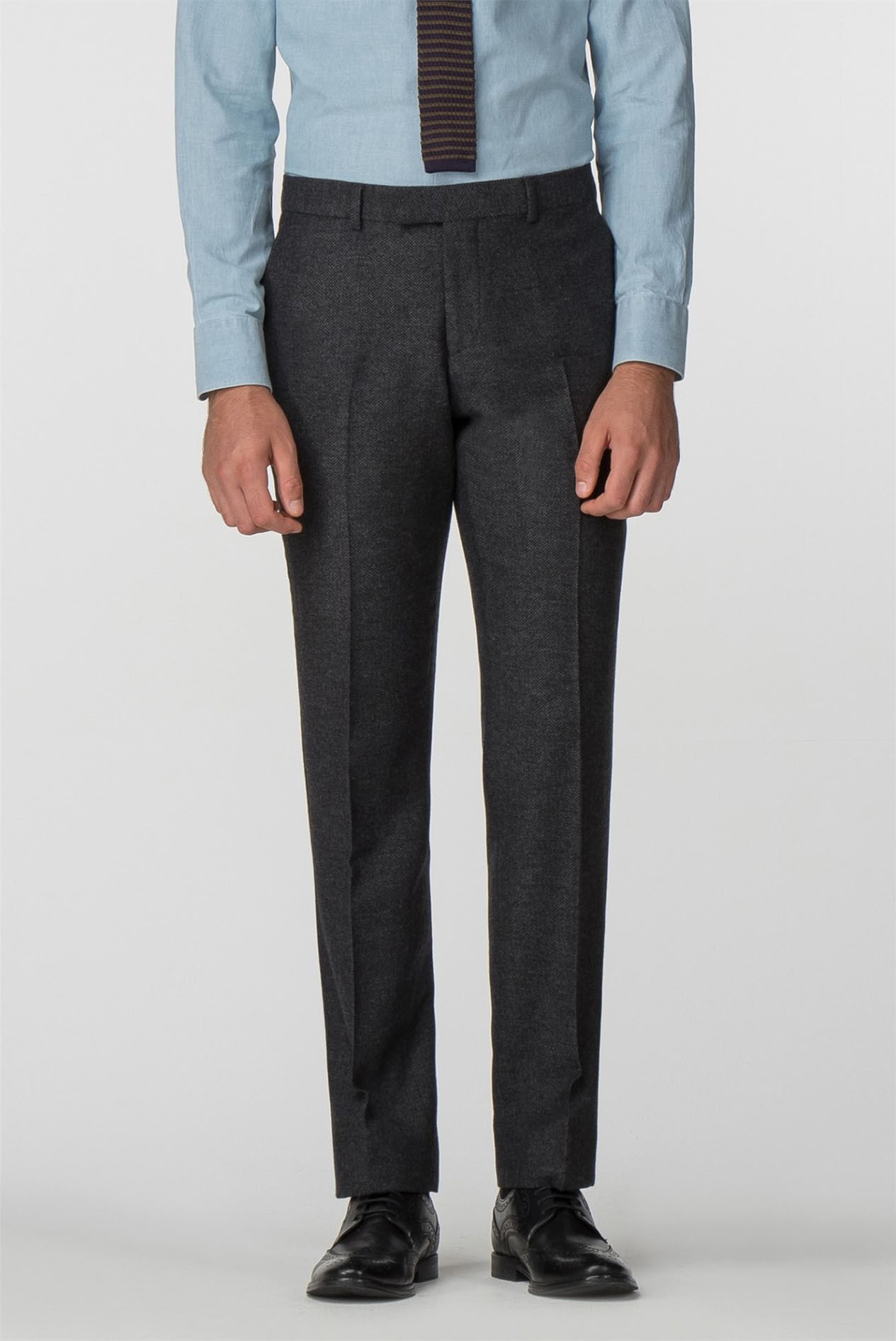 Racing green charcoal herringbone tailored fit trousers