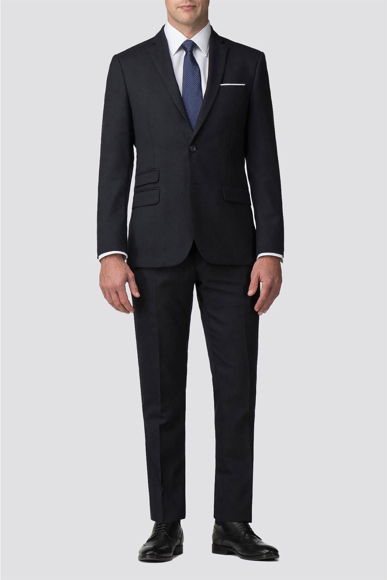 Navy Hopsack Wool Blend Tailored Fit Suit Jacket