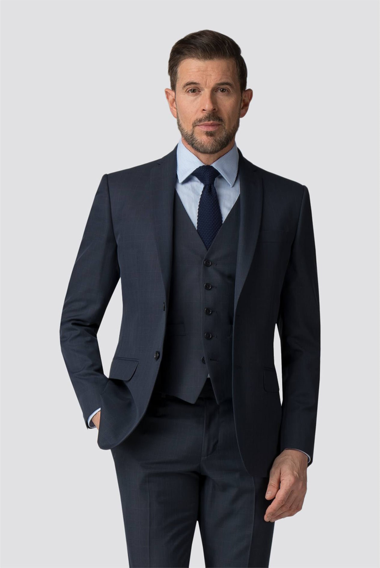 Scott & Taylor | Mens Navy Checked Tailor Suit | Suit Direct