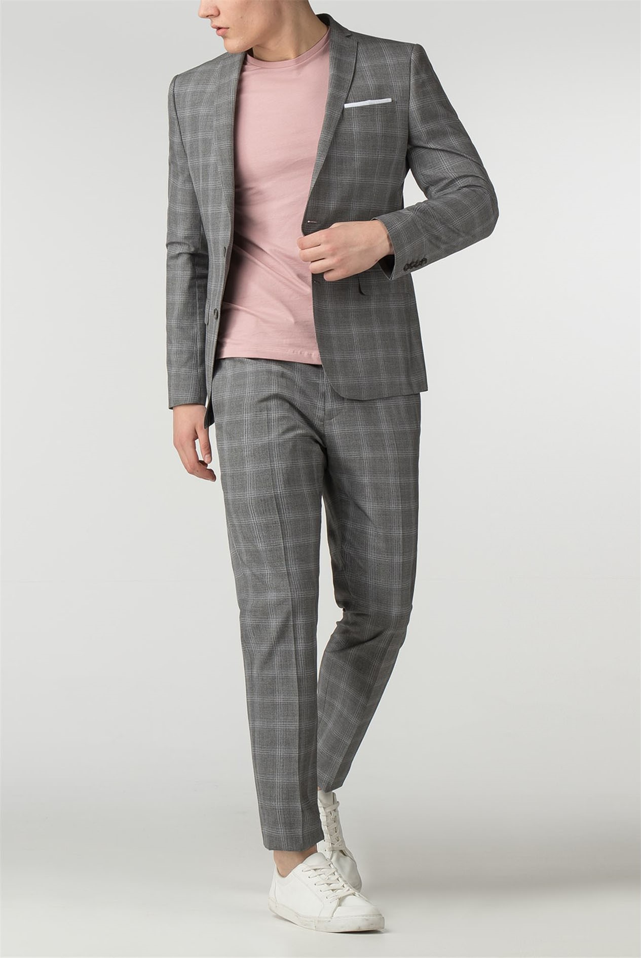 skinny fit grey check trousers