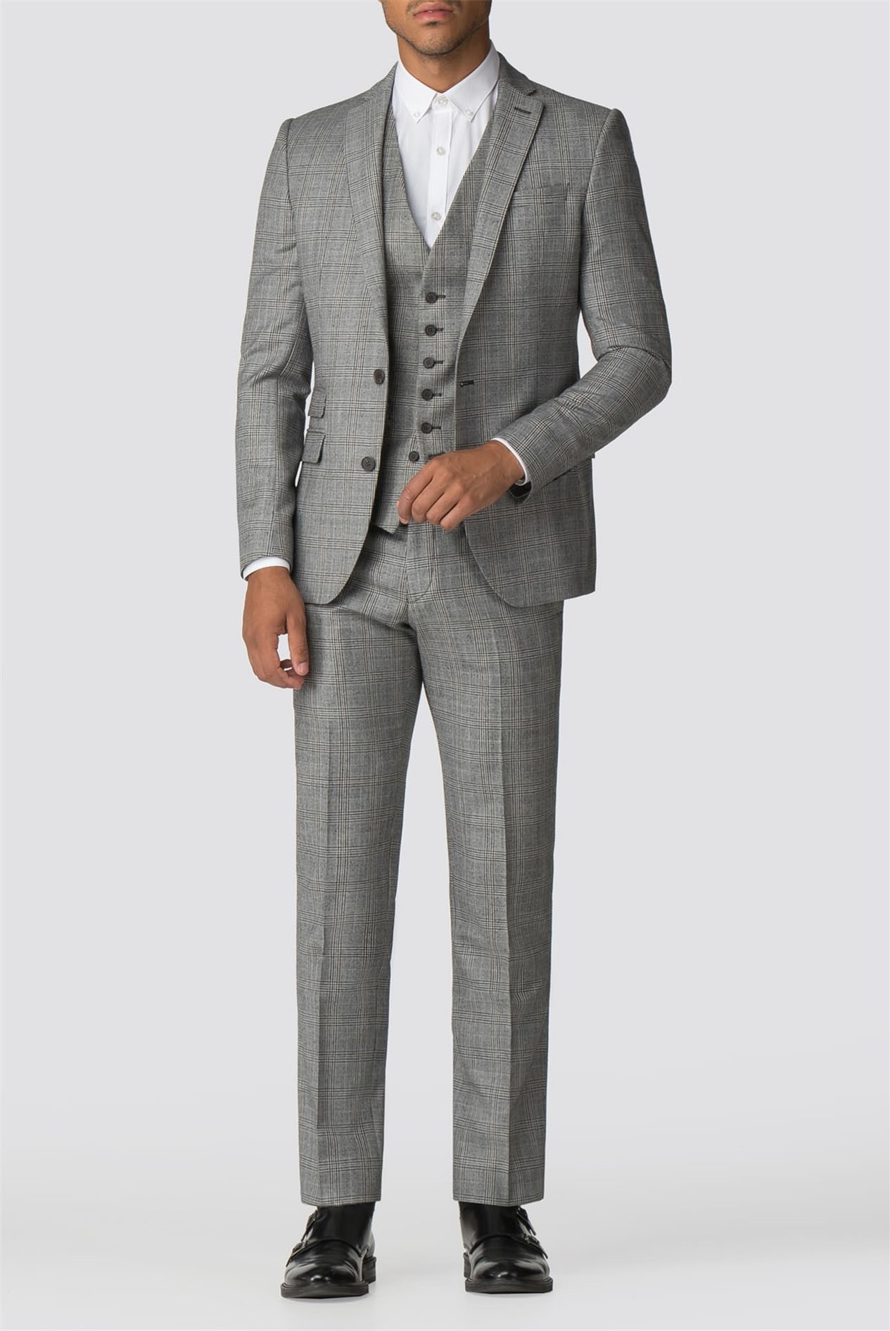 Ben Sherman | Grey Check Slim Fit Suit | Suit Direct