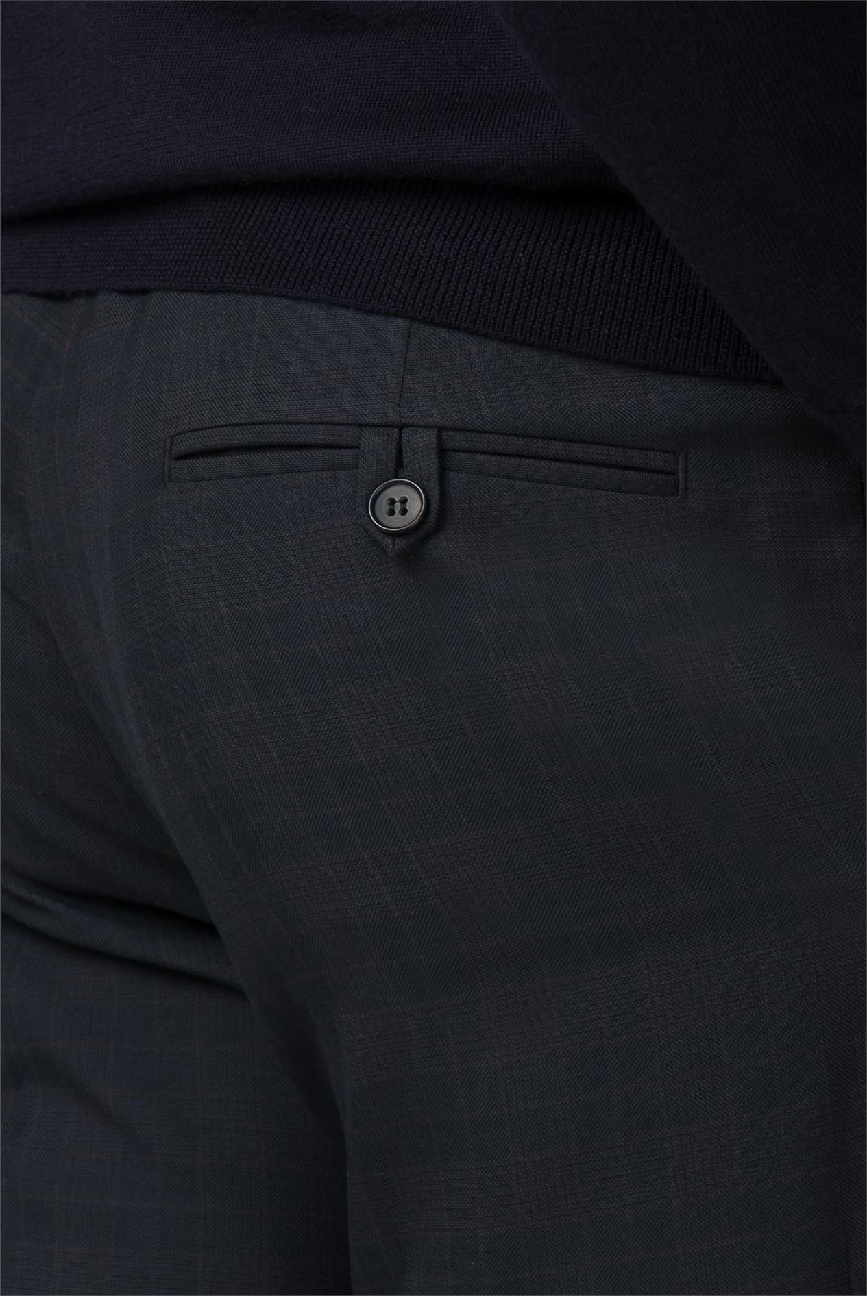  Navy Check Slim Fit Trousers