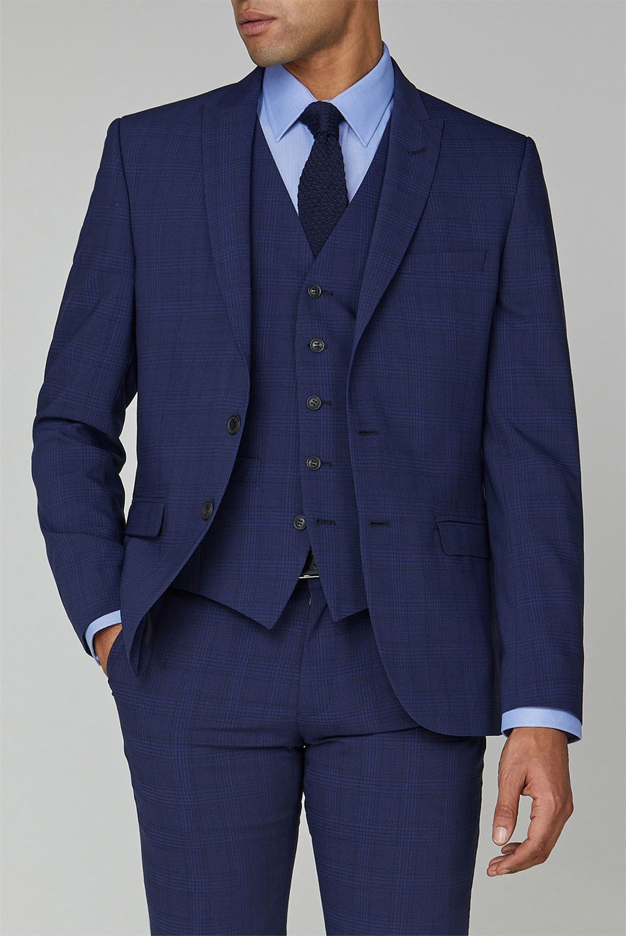 Ben Sherman | Blue Checked Slim Fit Stretch Suit | Suit Direct