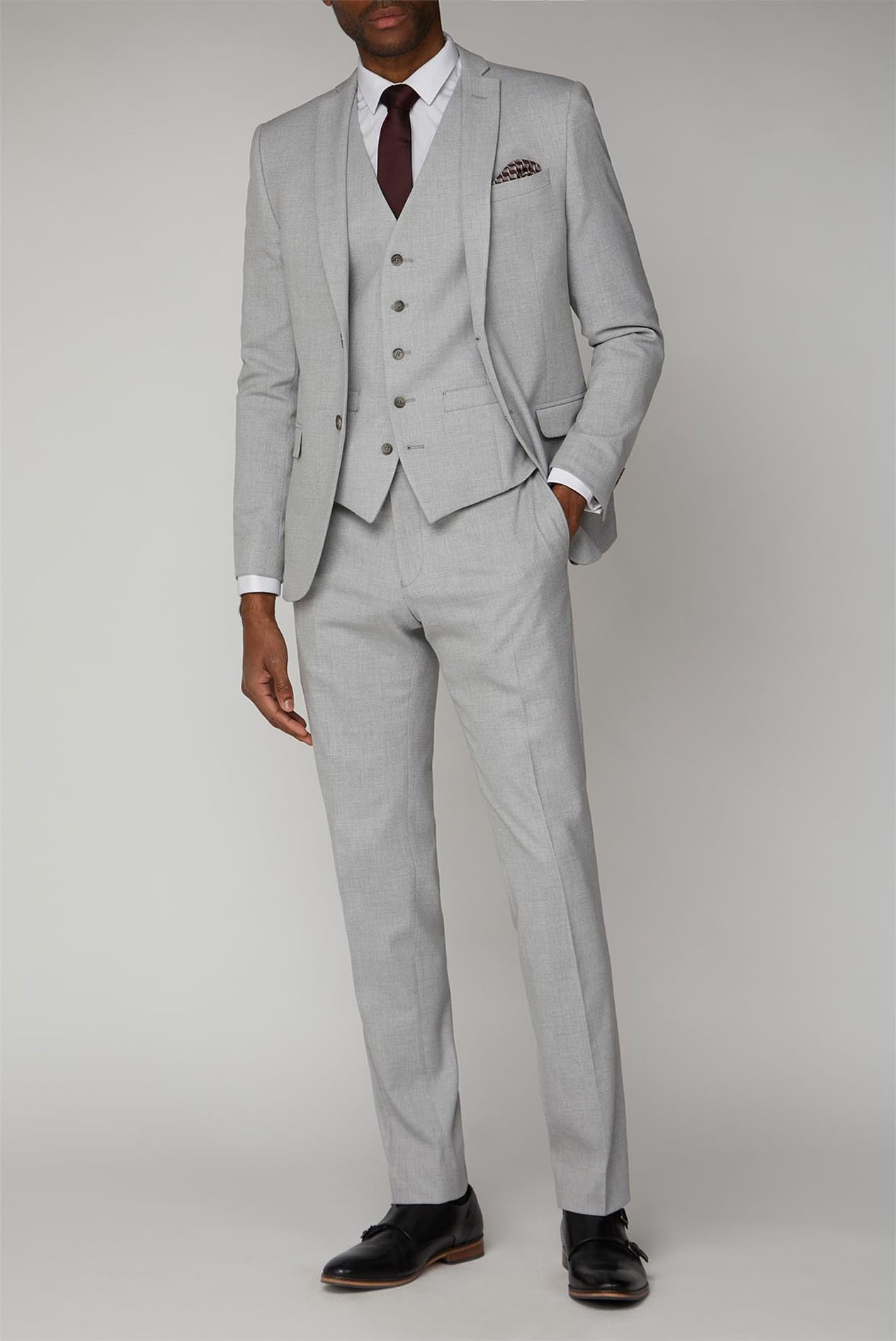 light grey skinny suit