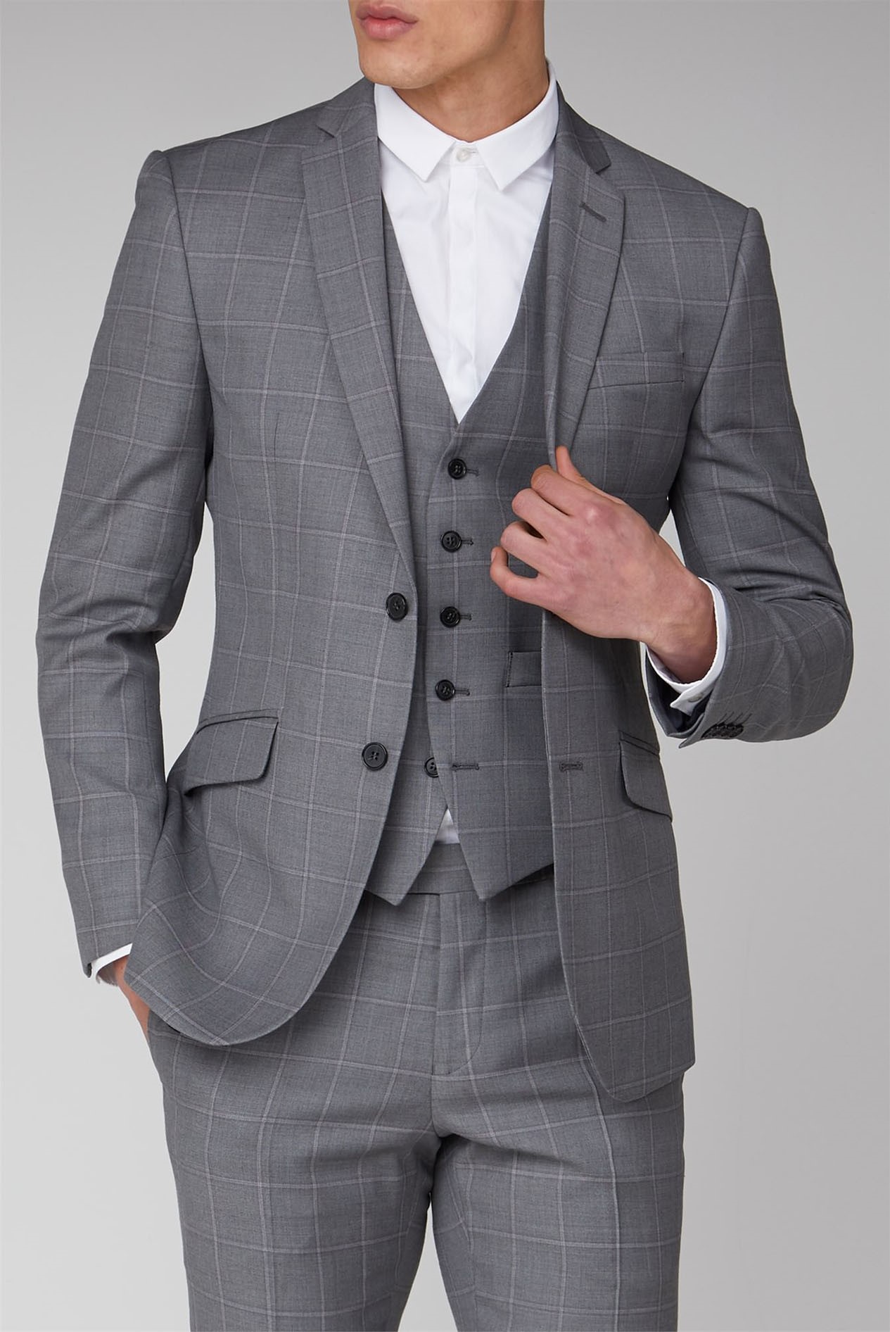 Ben Sherman | Grey Checked Men's 3 Piece Suit | Suit Direct