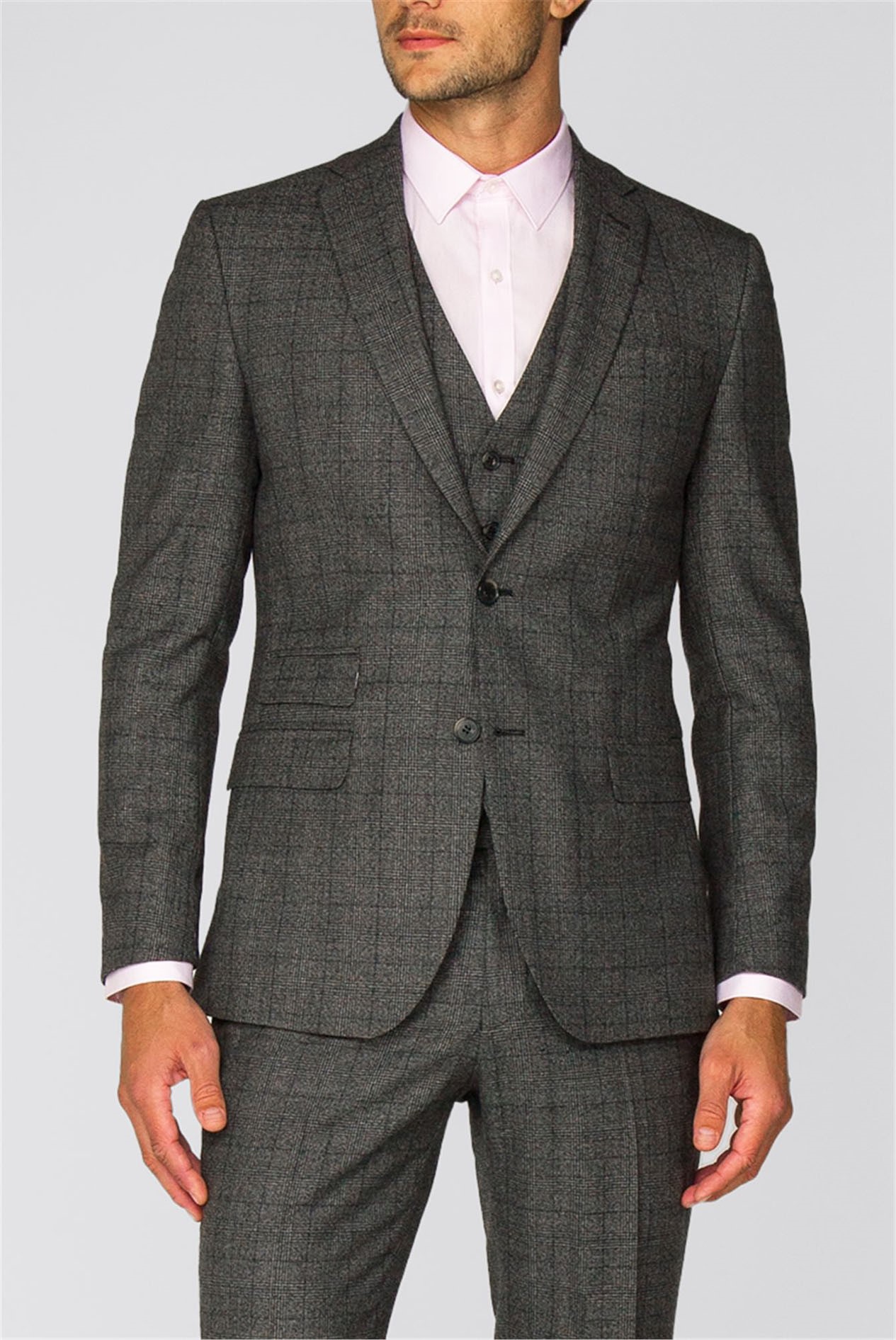 Racing Green Men's Grey Textured 2 Piece Suit Suit Direct
