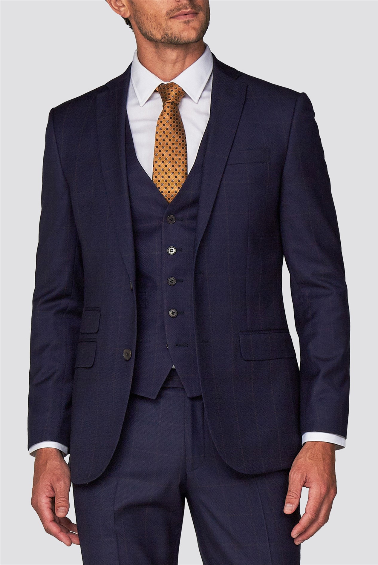 Branded | Navy & Rust Checked Tailor Fit Suit | SuitDirect.co.uk