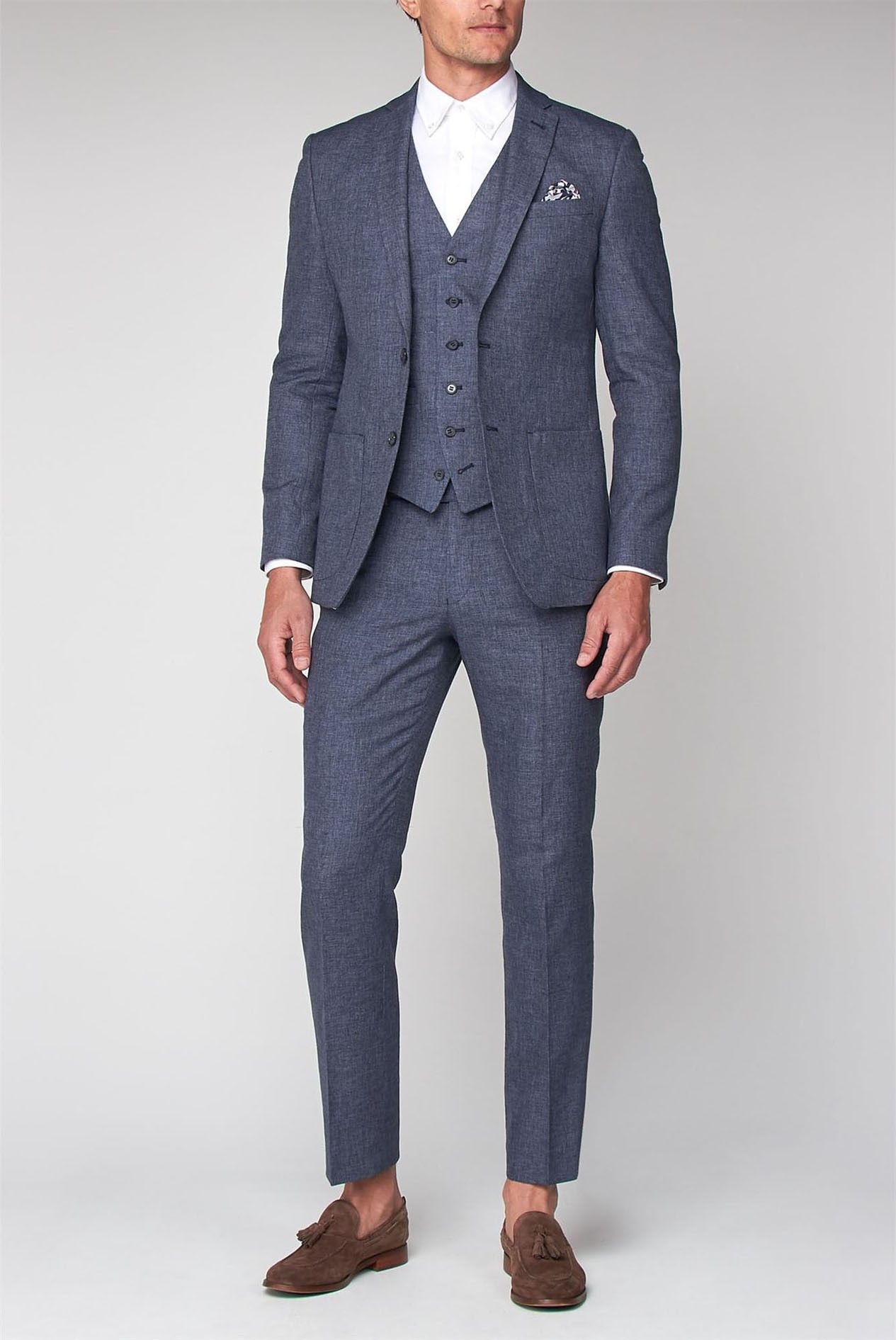 Racing Green | Ink Blue Linen Tailored Fit Suit | Suit Direct