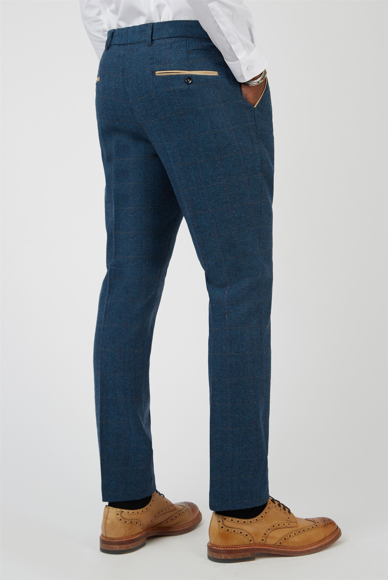 Marc Darcy Slim Fit Dion Blue Tweed Herringbone Check Trousers