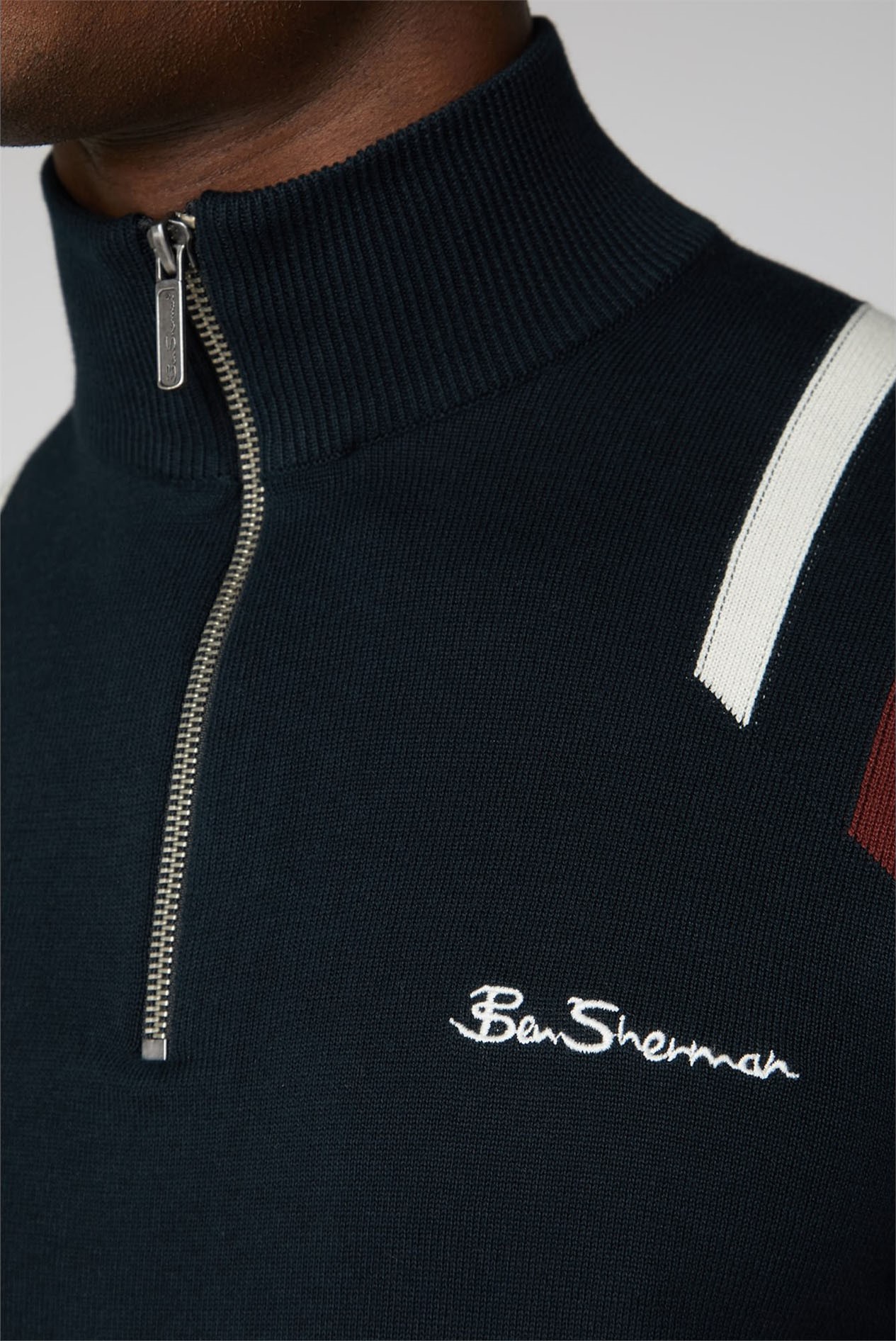 Ben Sherman Navy Mod Stripe Quarter Zip Jumper Suit Direct
