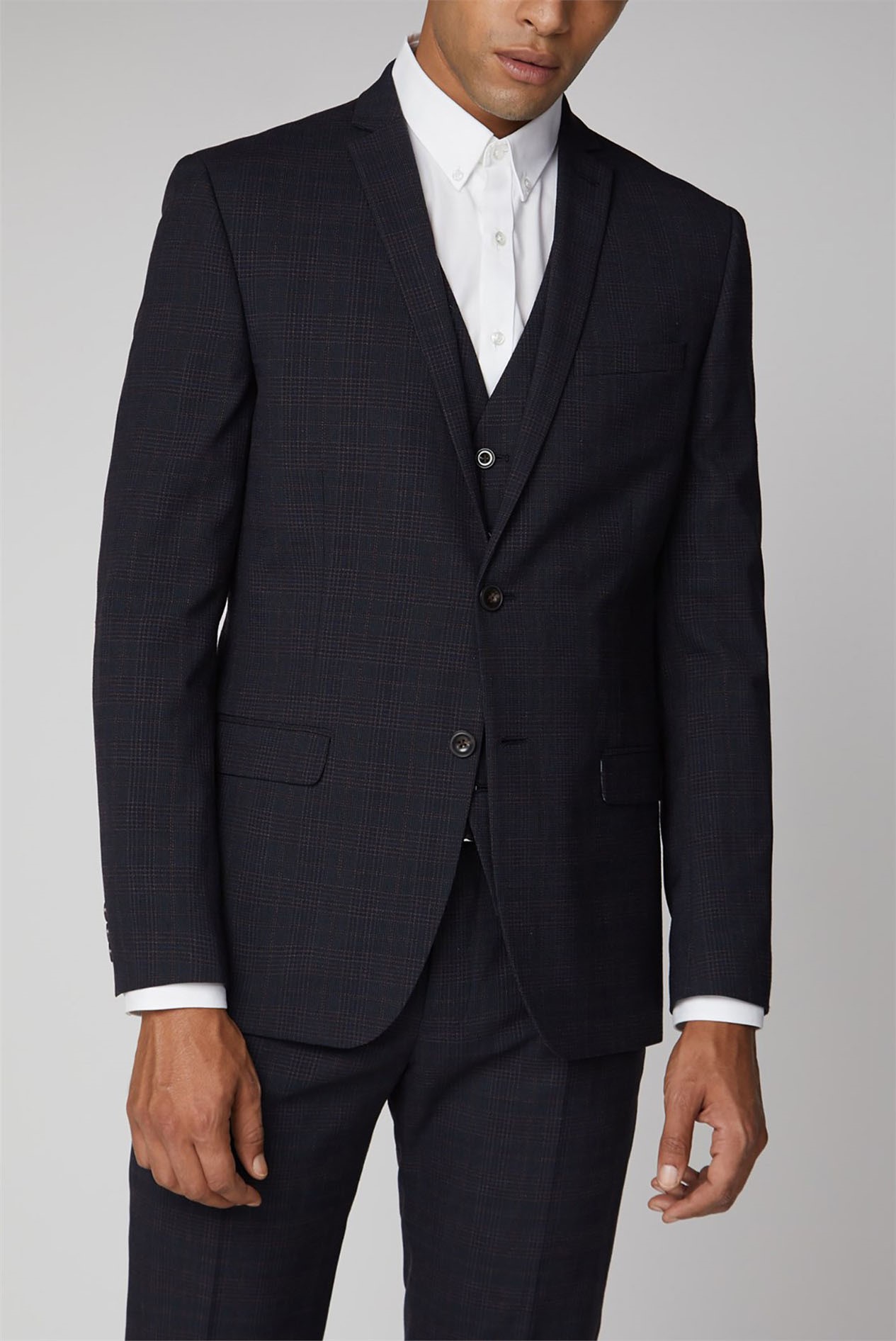 Ben Sherman Midnight Rust Checked Slim Fit Suit Suit Direct