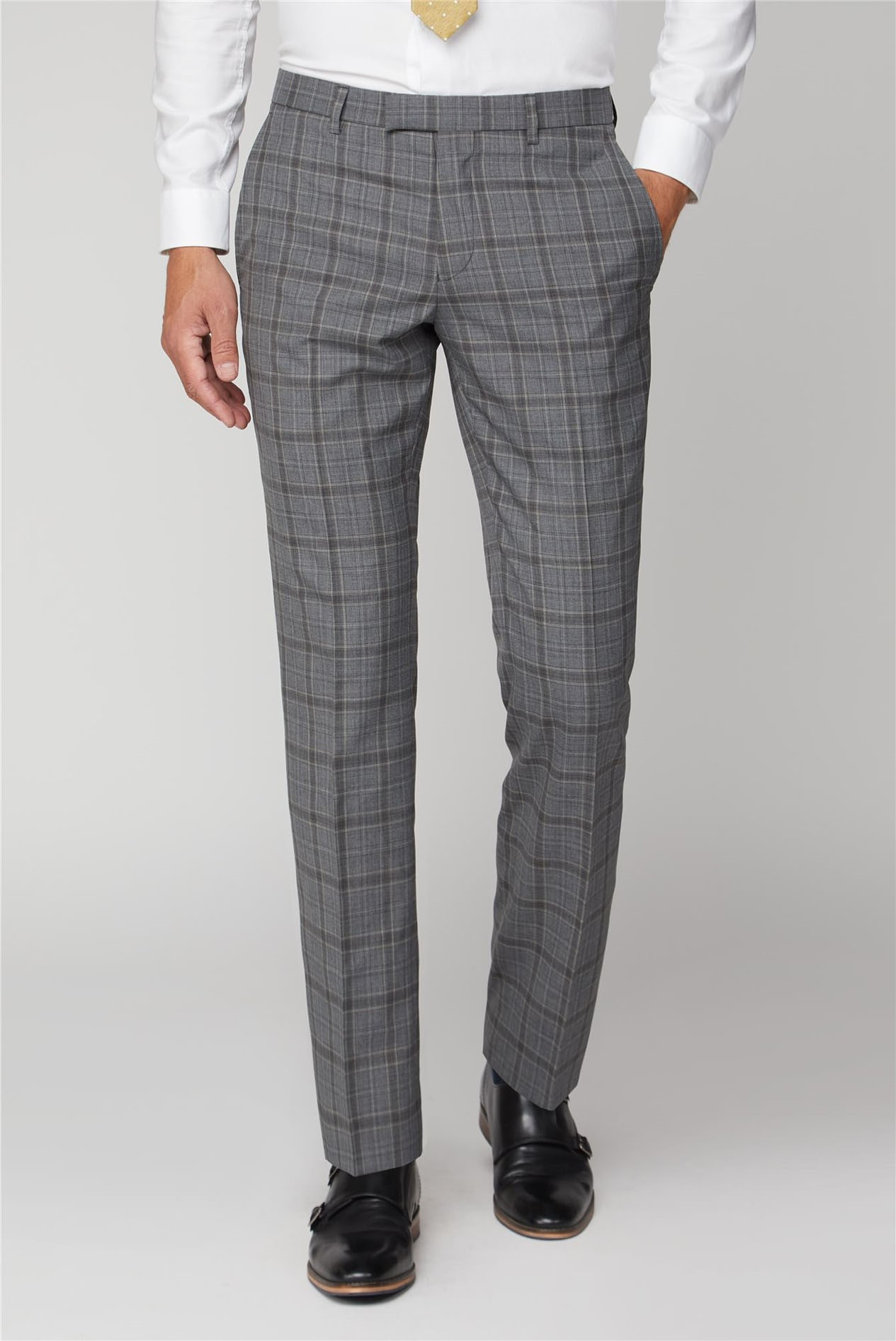 Racing Green | Grey Check Tailor Fit Trousers | SuitDirect.co.uk