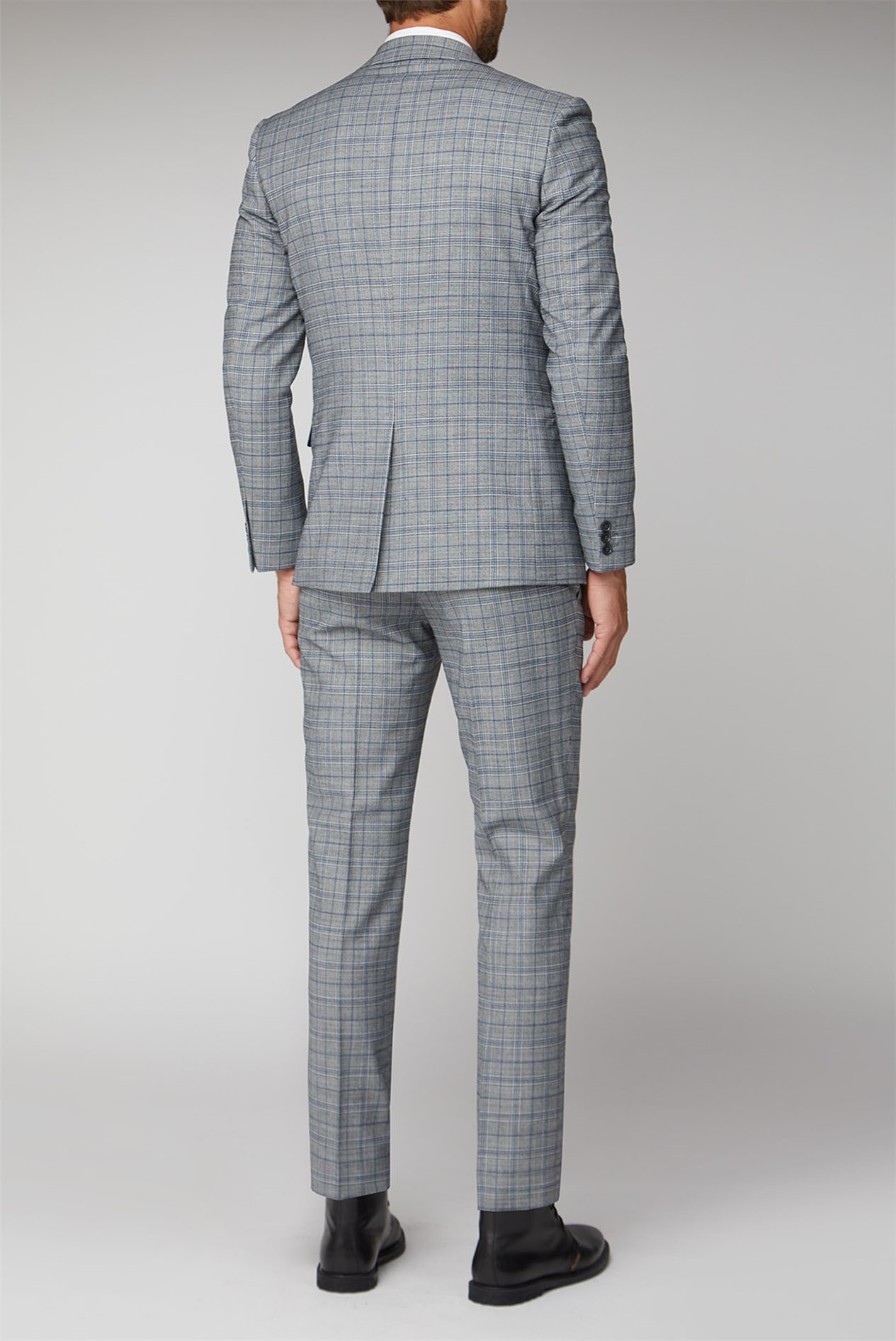 Ben Sherman Men's Grey Blue Checked 3 Piece Suit Suit Direct
