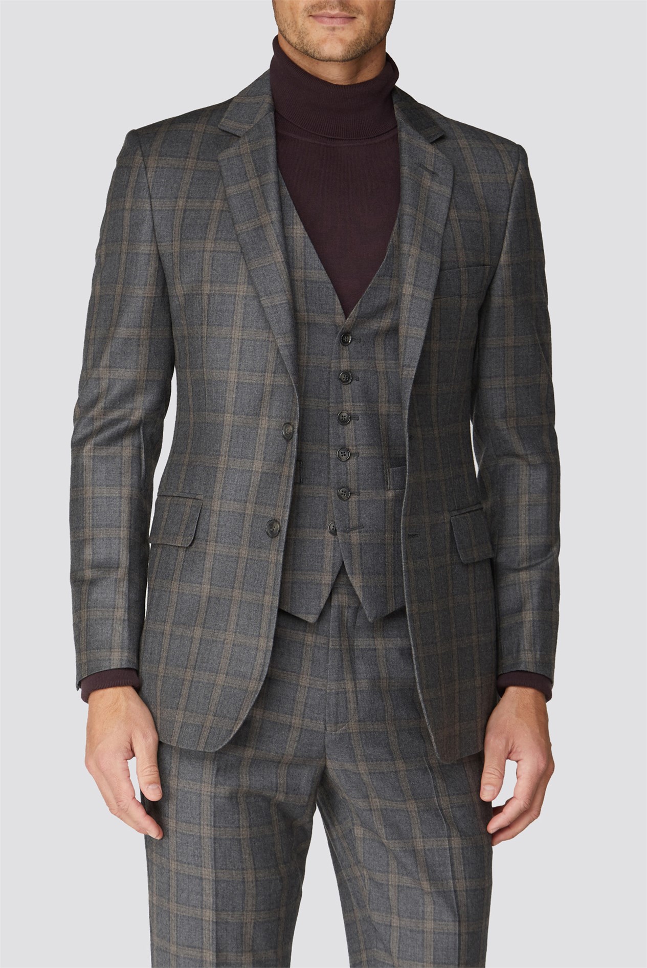 Branded | Grey Caramel Check Tailor Fit Suit | SuitDirect.co.uk