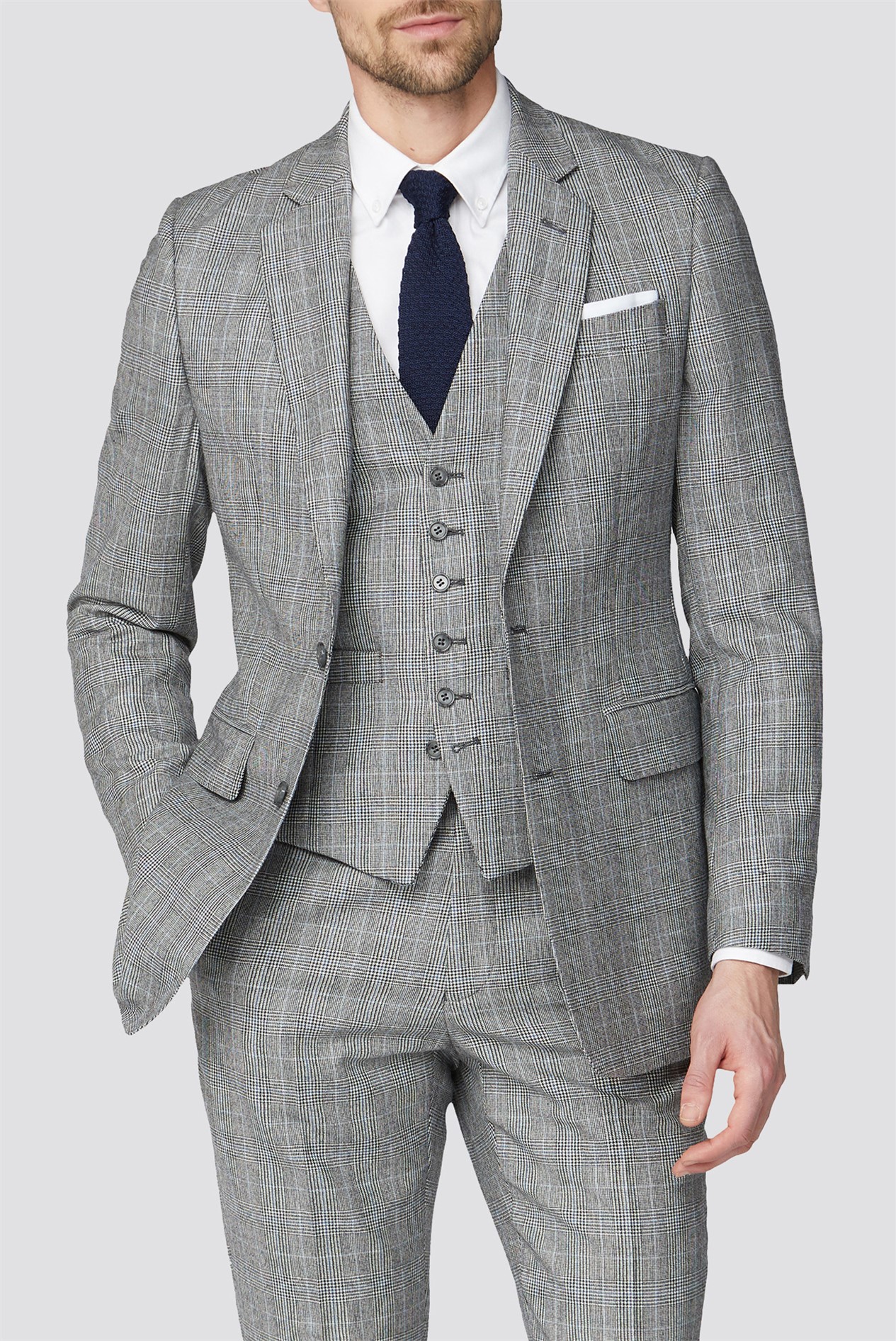 Branded | Grey POW Checked Tailor Fit Suit | SuitDirect.co.uk