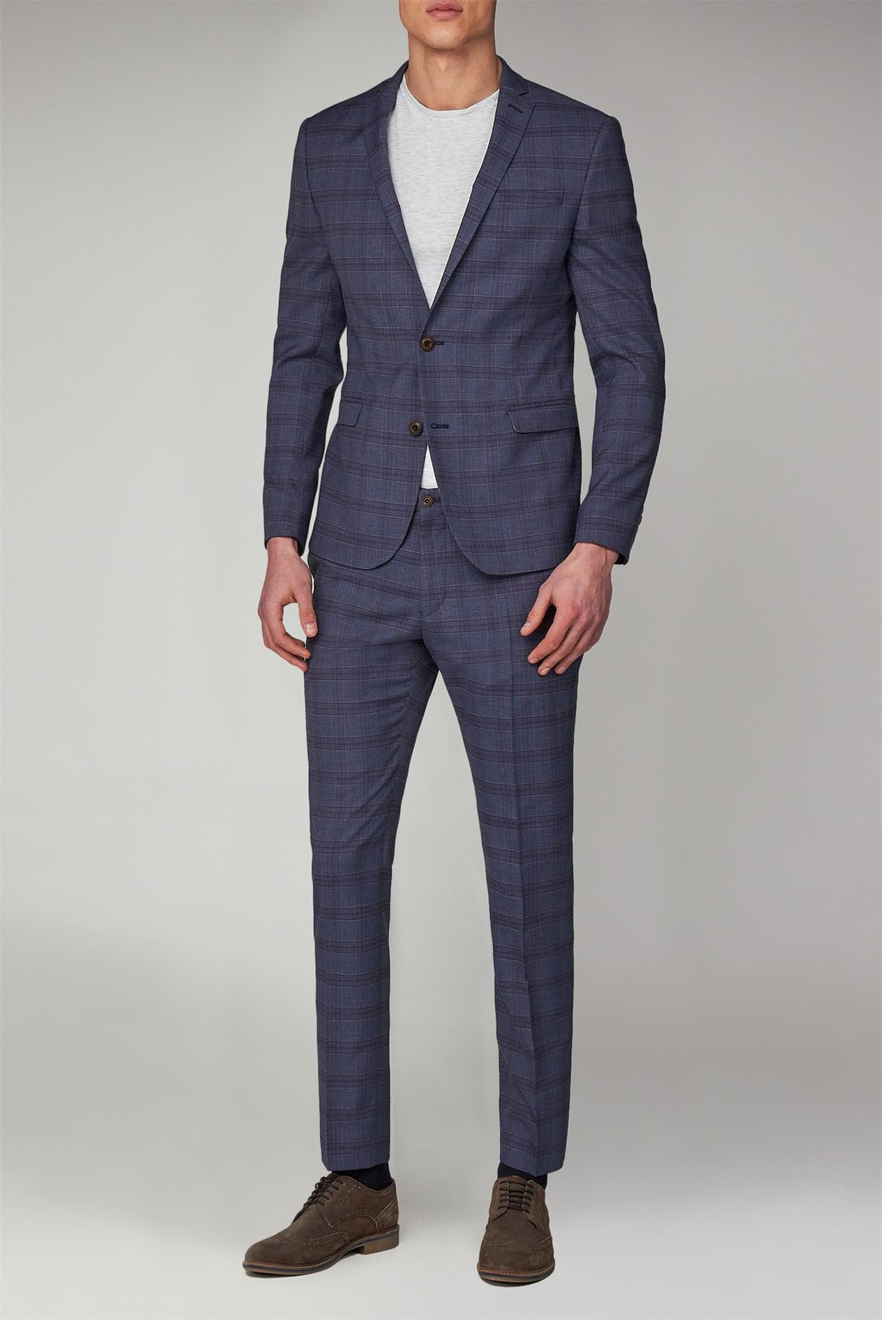 Limehaus | Men's Slate Blue Checked Slim Fit Suit | Suit Direct