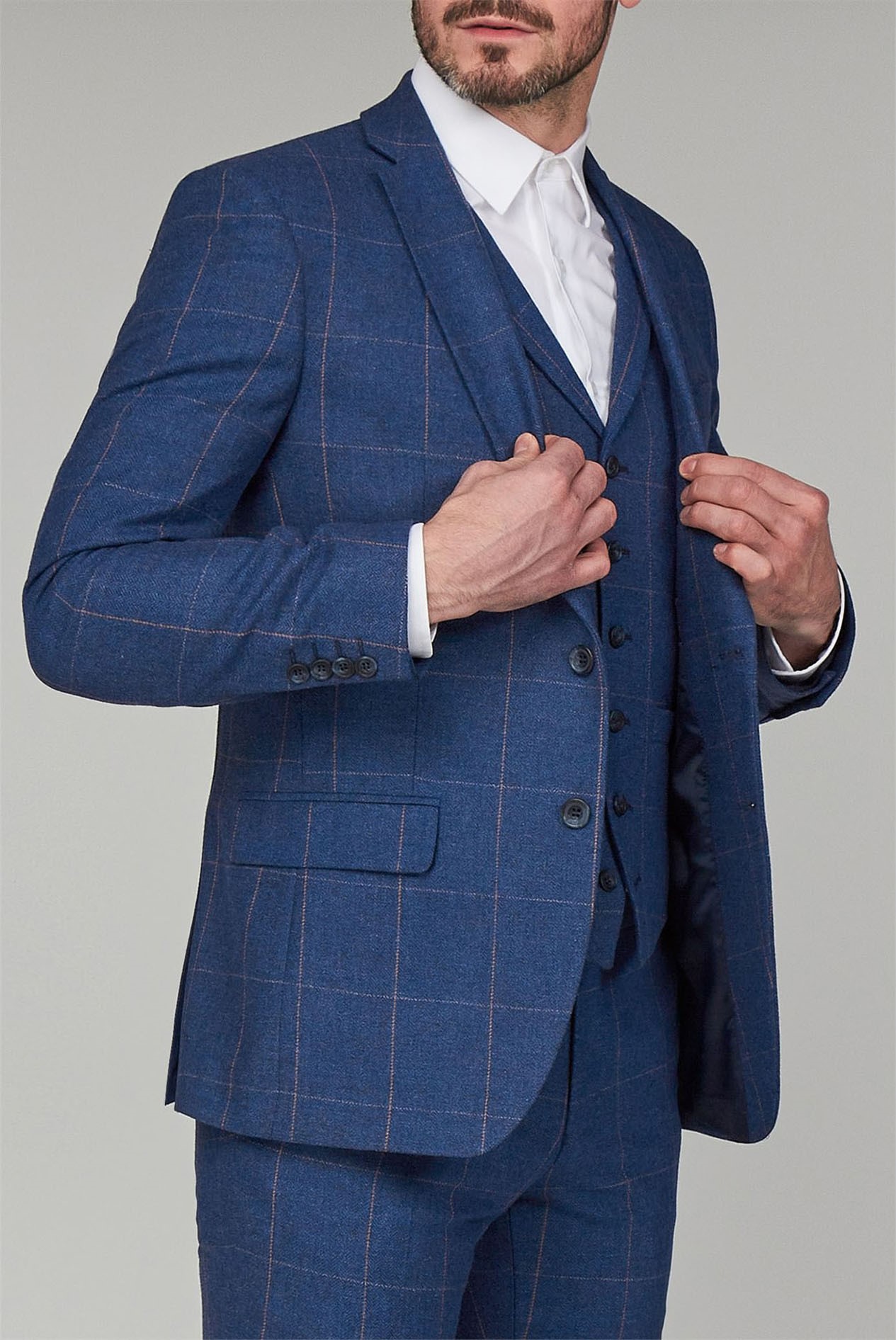Racing Green Men's Blue Tweed Checked Suit Suit Direct