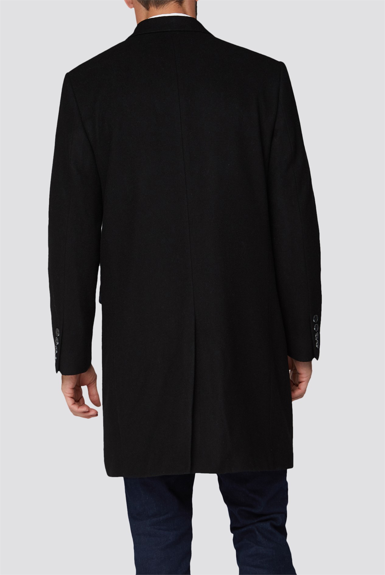 Racing Green | Black Wool Blend Overcoat | SuitDirect.co.uk