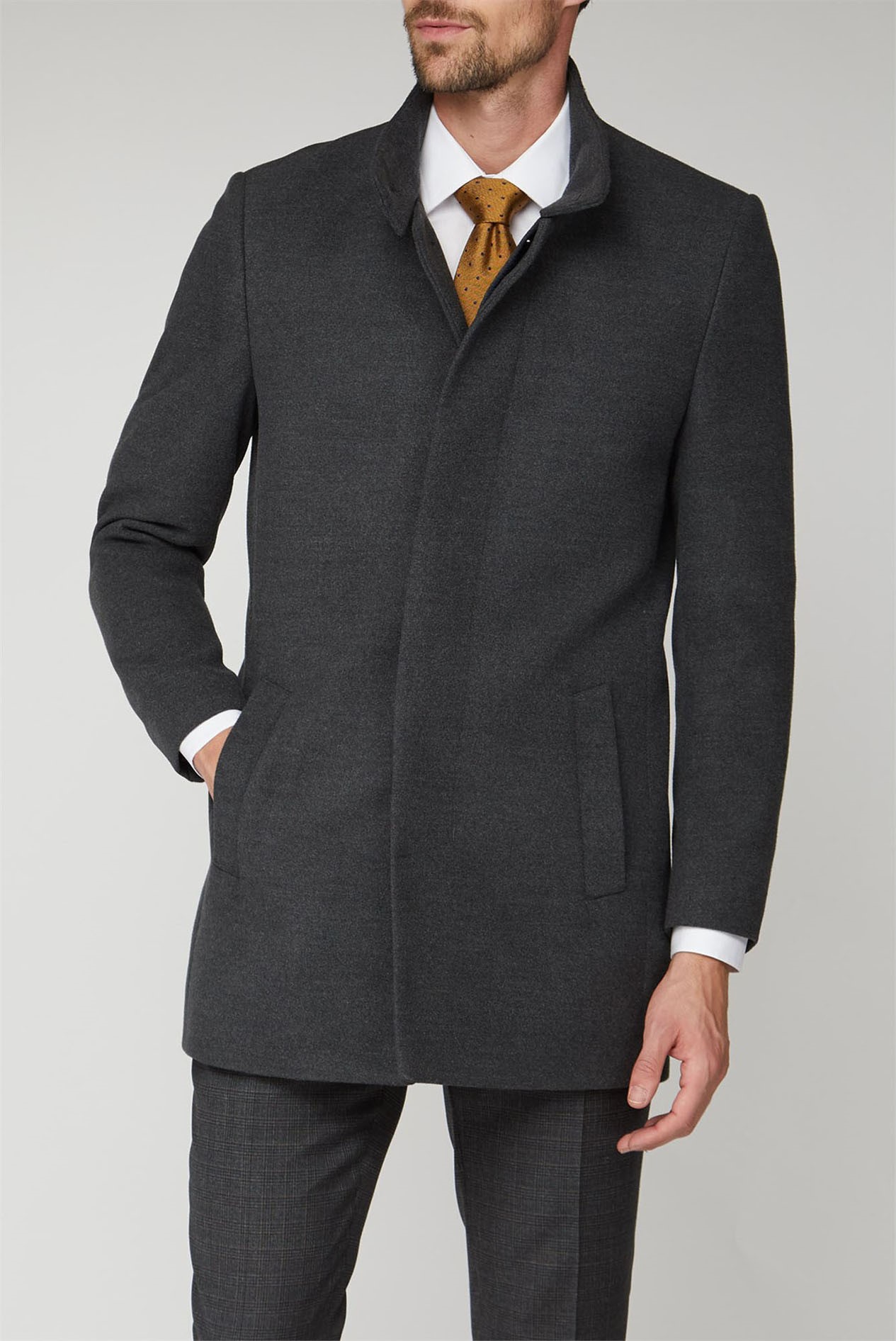 Scott & Taylor Dark Grey Funnel Necked Overcoat Suit Direct