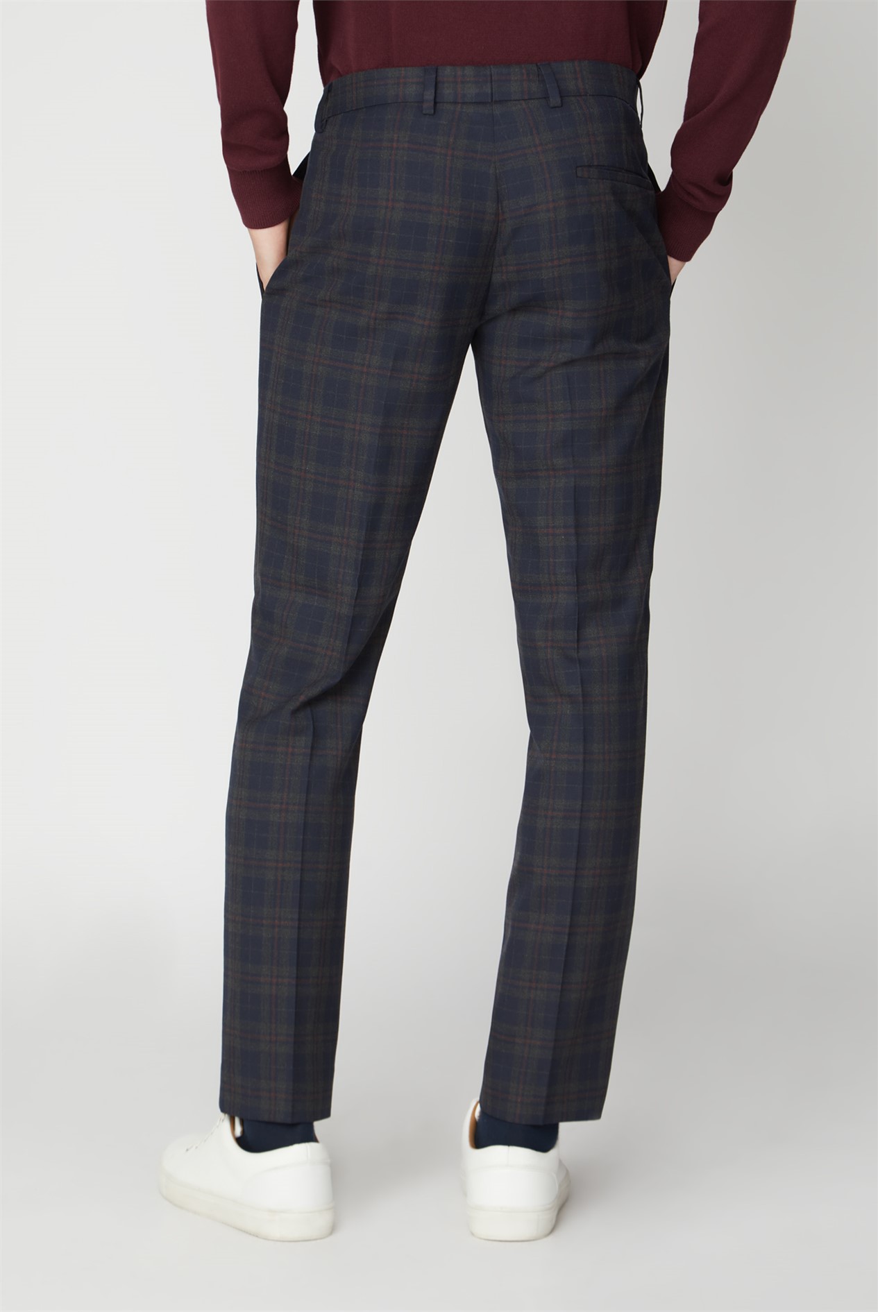 Ben Sherman | Navy & Red Checked Slim Fit Suit | Suit Direct