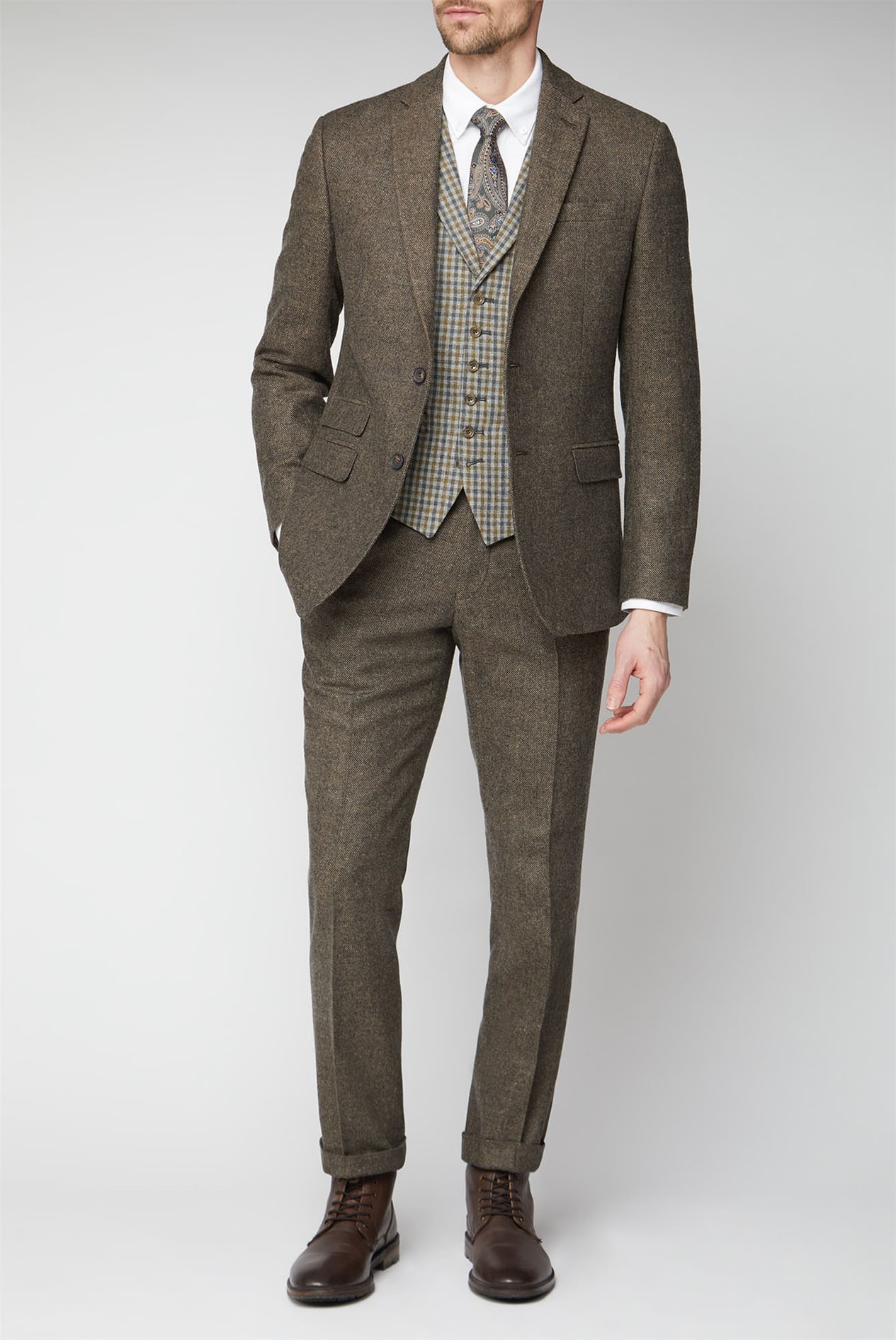 Racing Green | Brown Tweed Tailored Fit Suit | SuitDirect.co.uk