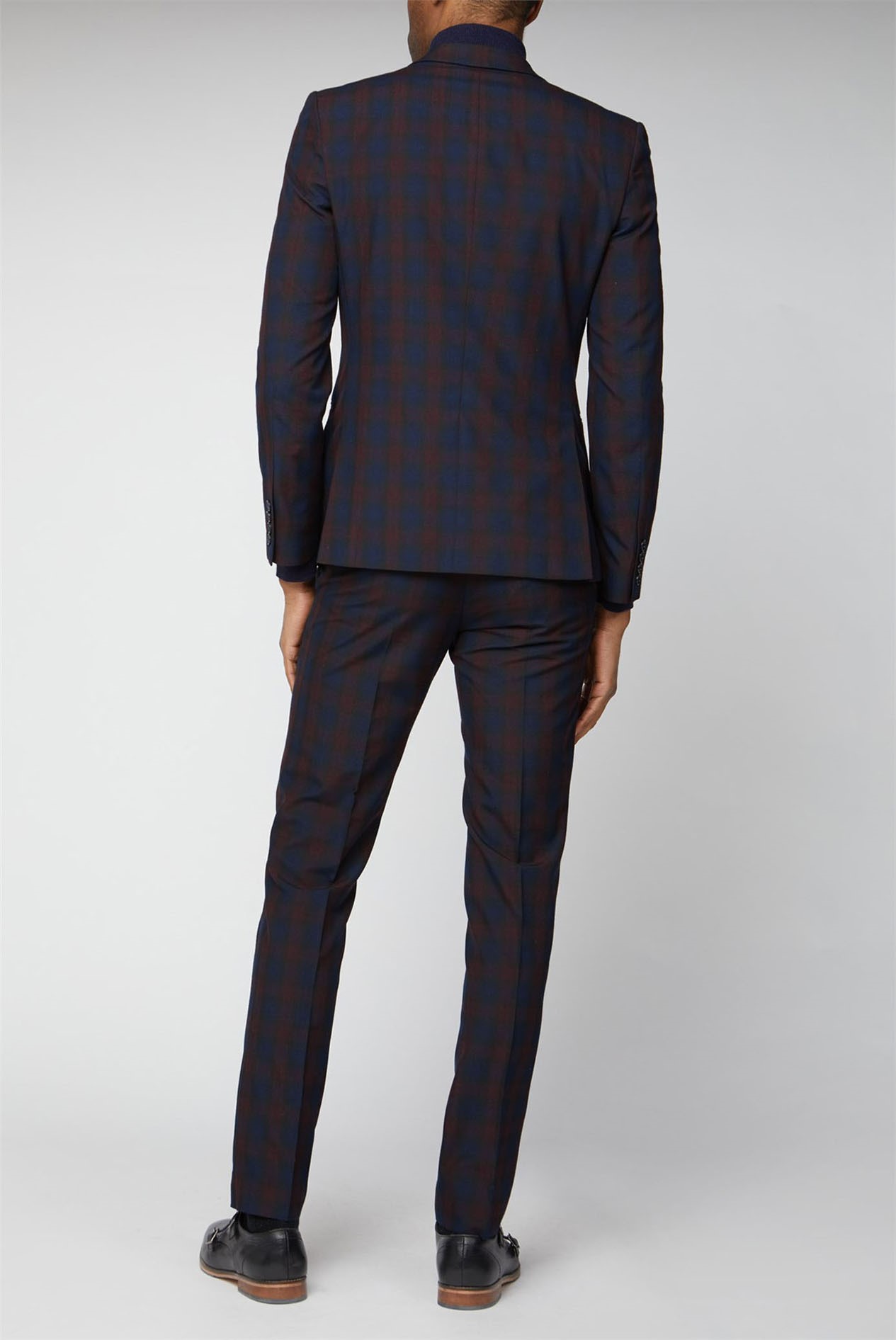 Limehaus | Navy & Burgundy Checked Skinny Fit Suit | Suit Direct