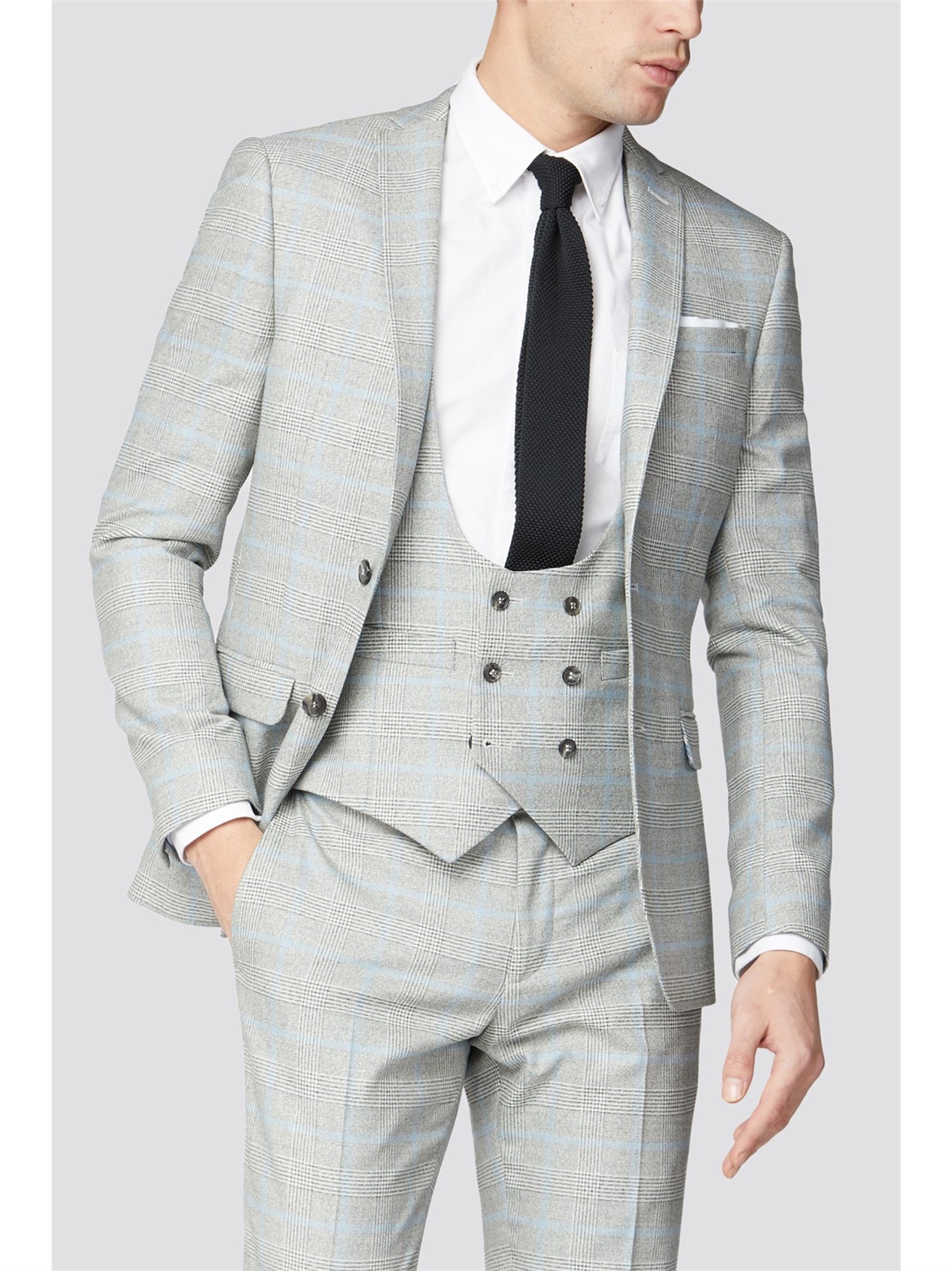 Limehaus Men S Grey Blue Check Suit Suit Direct