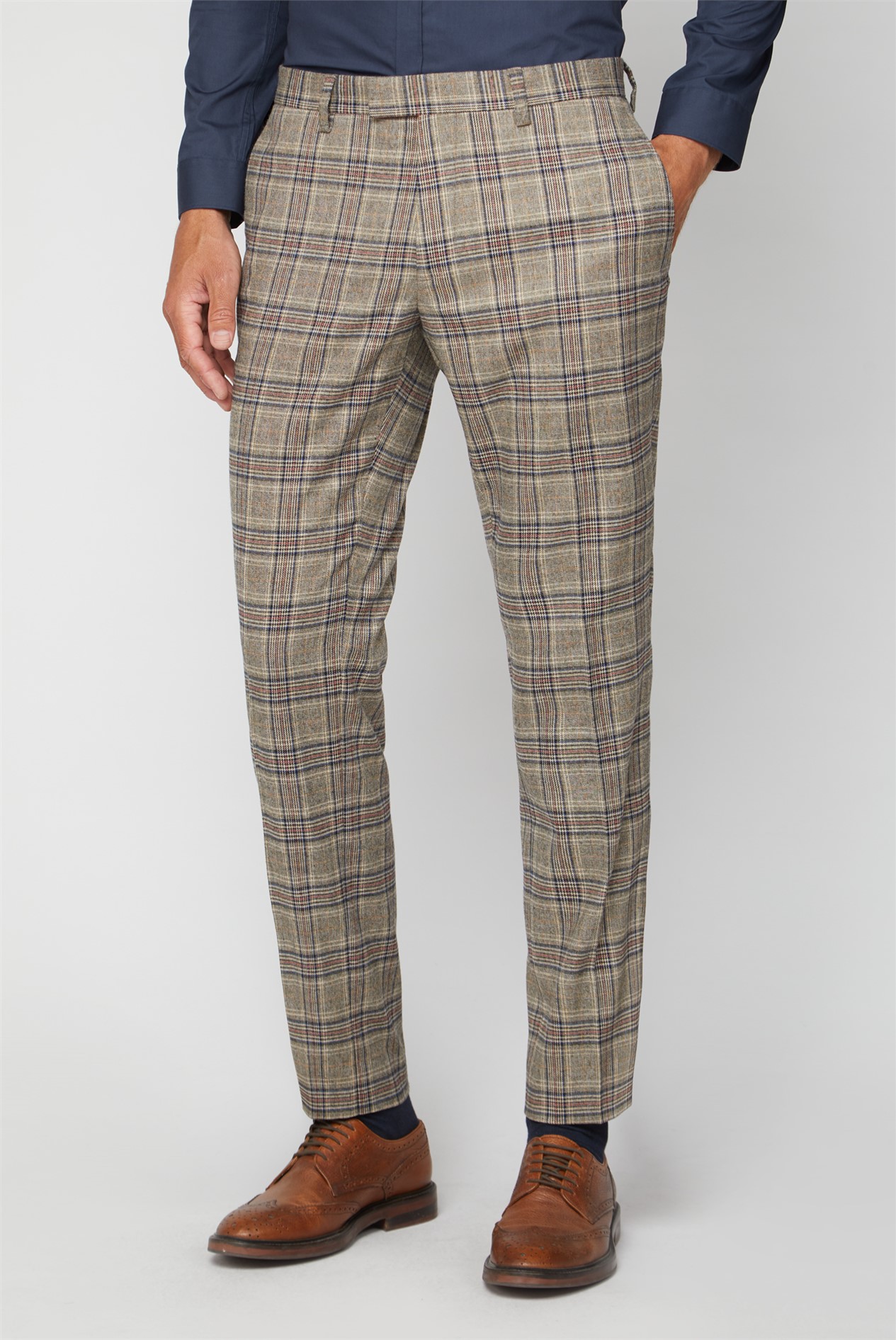 Beige Checkered Trousers on Sale, UP TO 