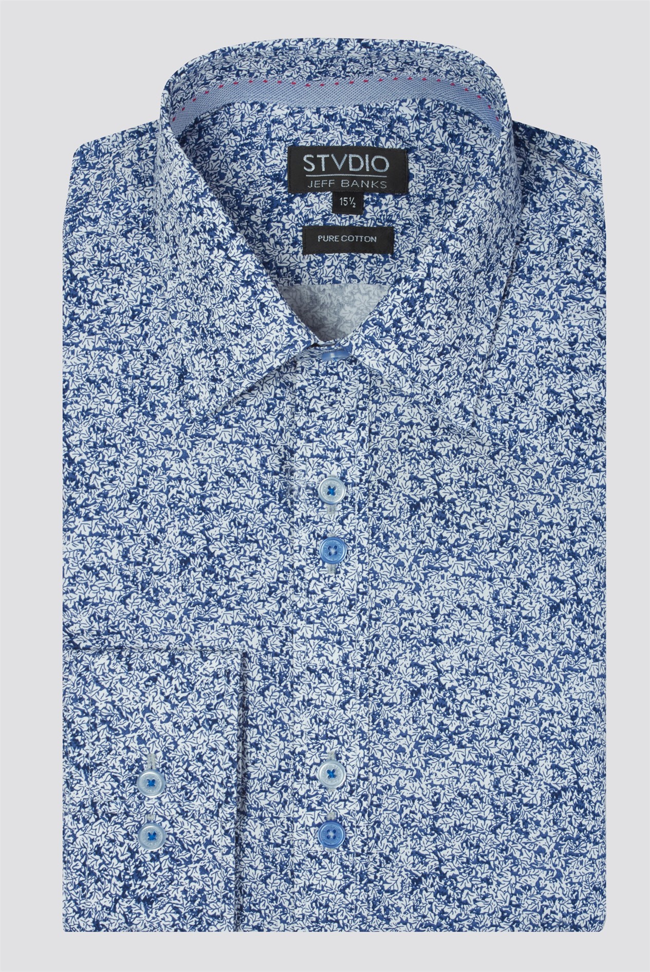 Jeff Banks Stvdio | Navy & White Leaf Shirt | SuitDirect.co.uk