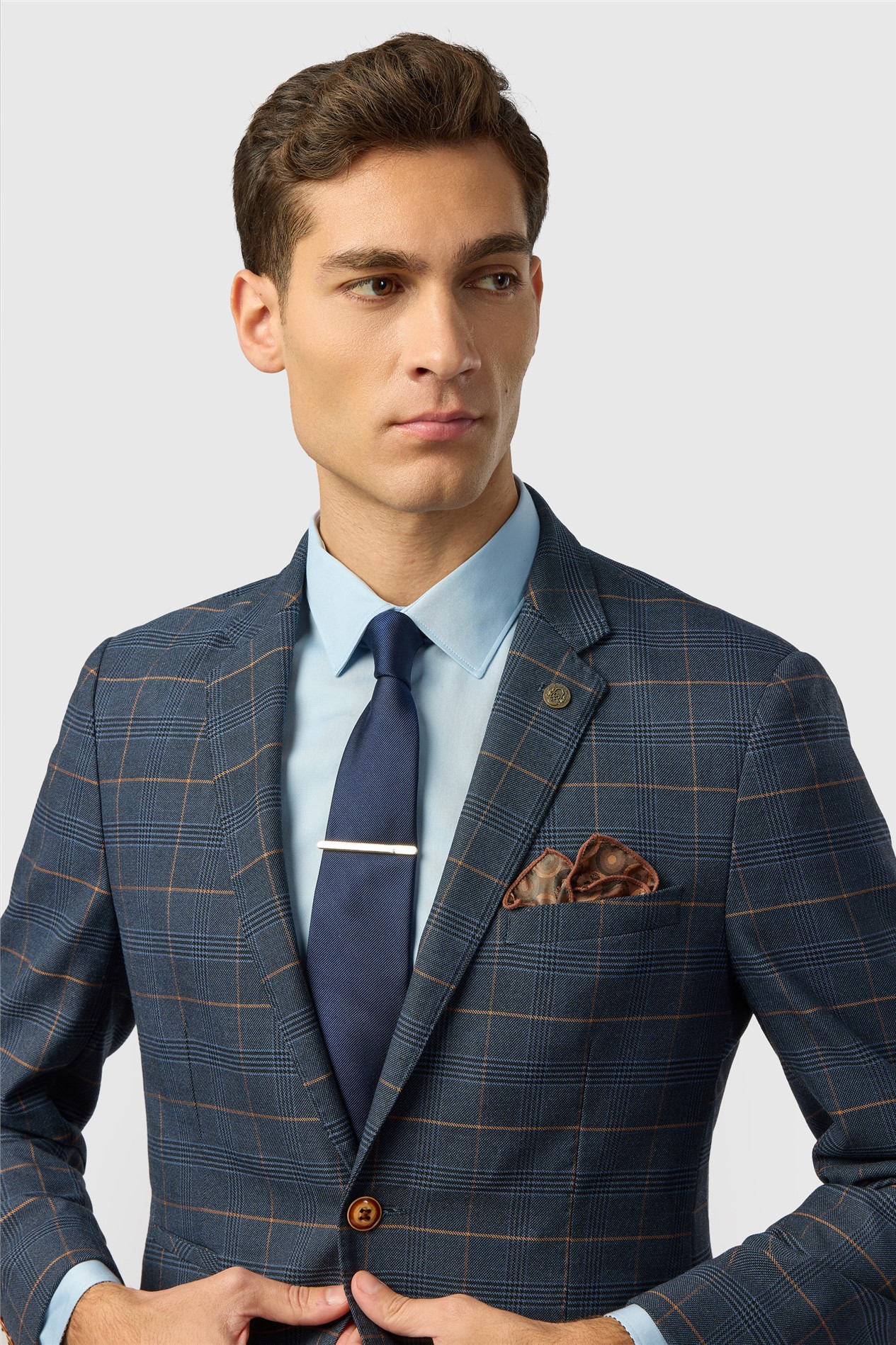 Marc Darcy Tailored Fit Jenson Navy Check Suit Jacket