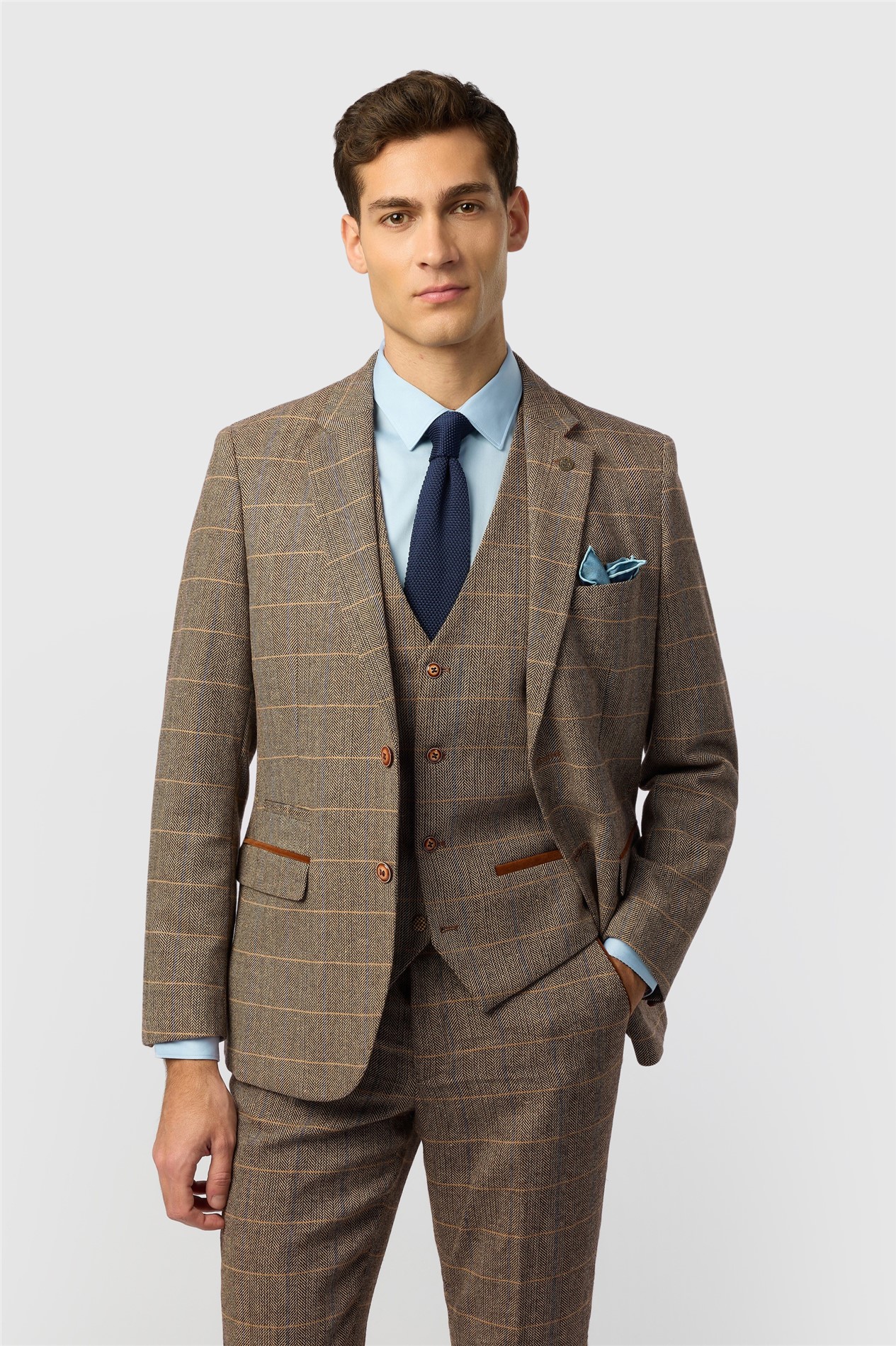 Marc Darcy Tailored Fit Ted Tan Check Jacket
