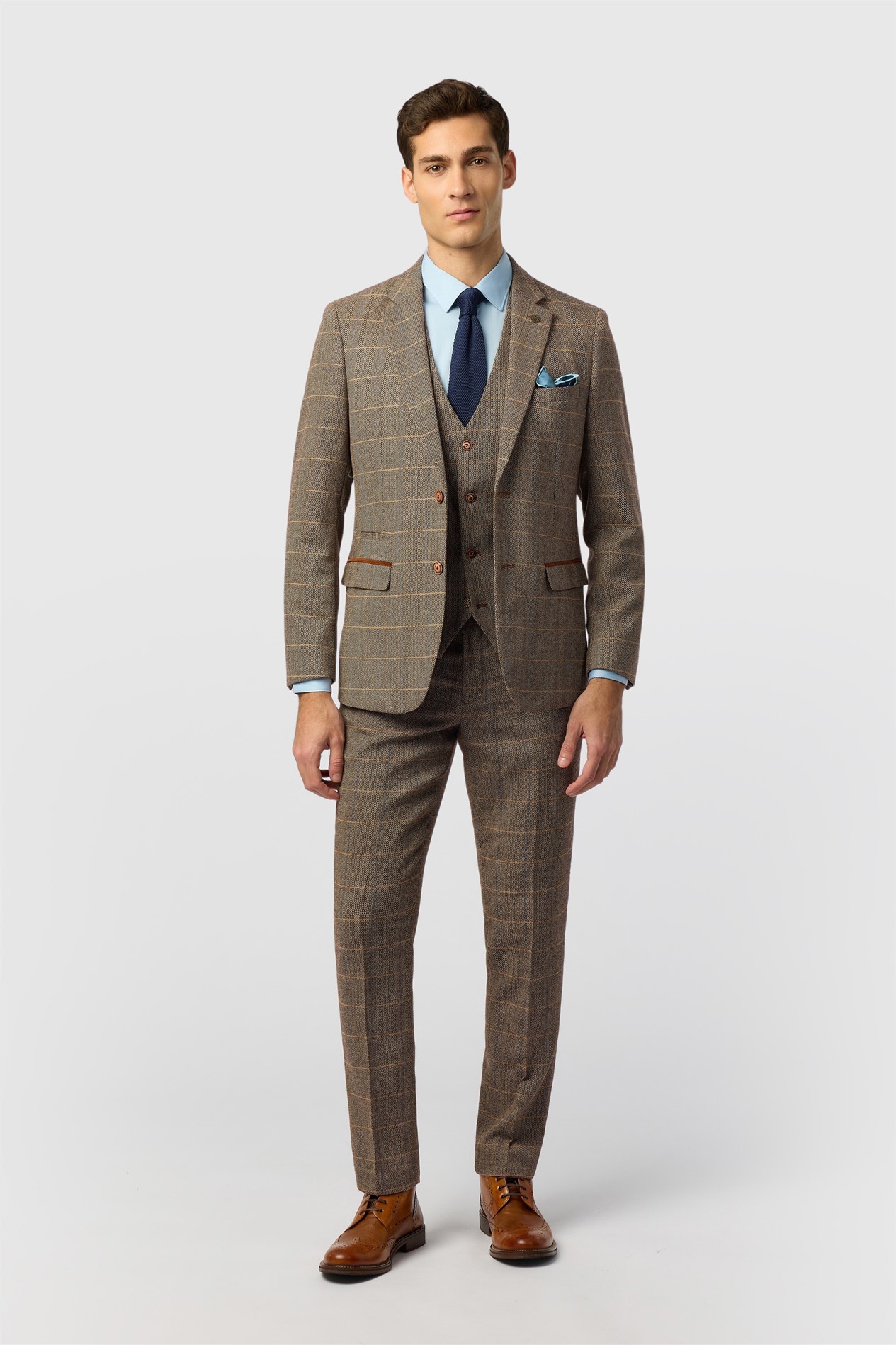 Marc Darcy Tailored Fit Ted Tan Check Jacket