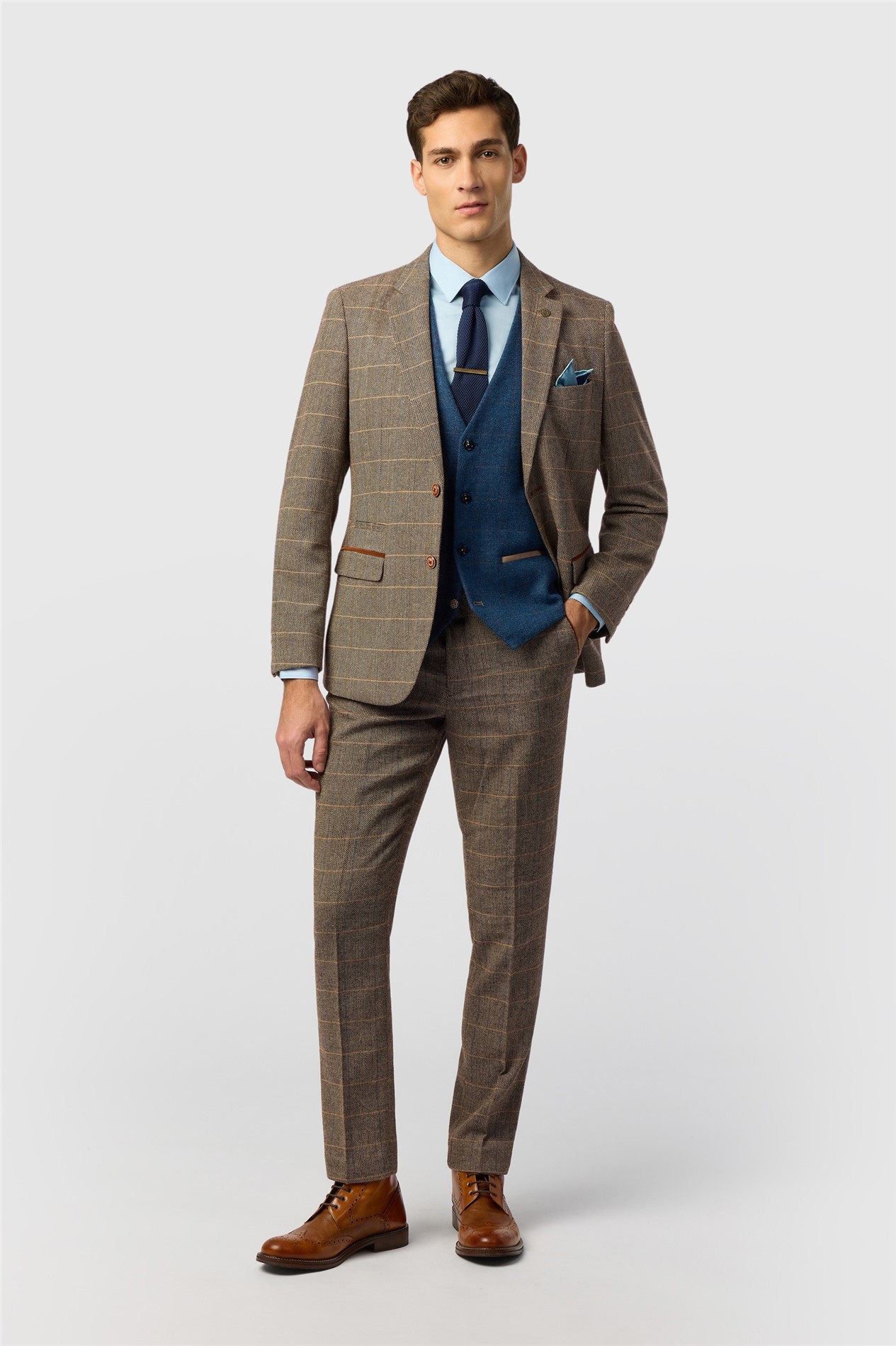 Marc Darcy Tailored Fit Ted Tan Check Jacket