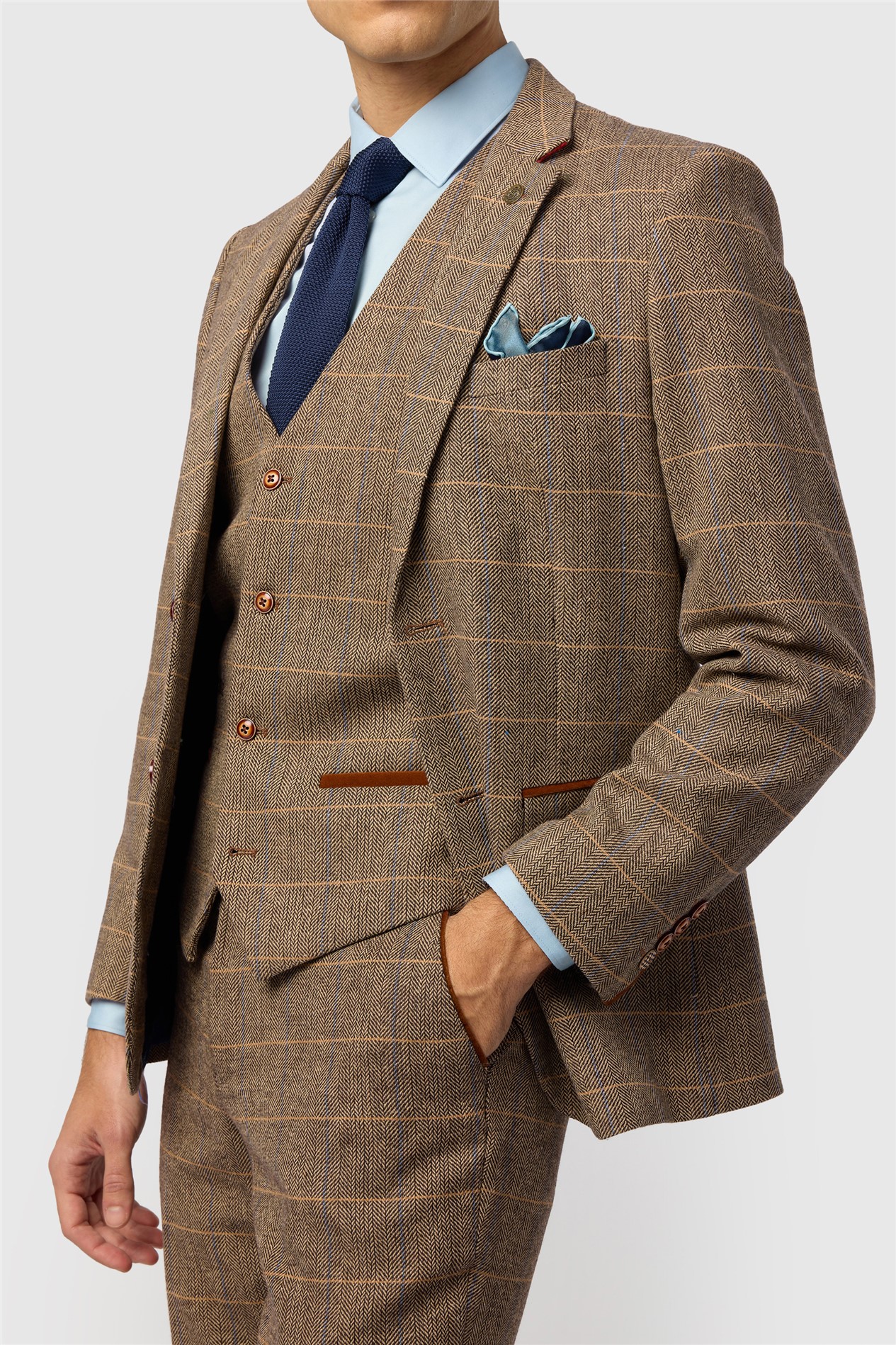 Marc Darcy Tailored Fit Ted Tan Check Jacket
