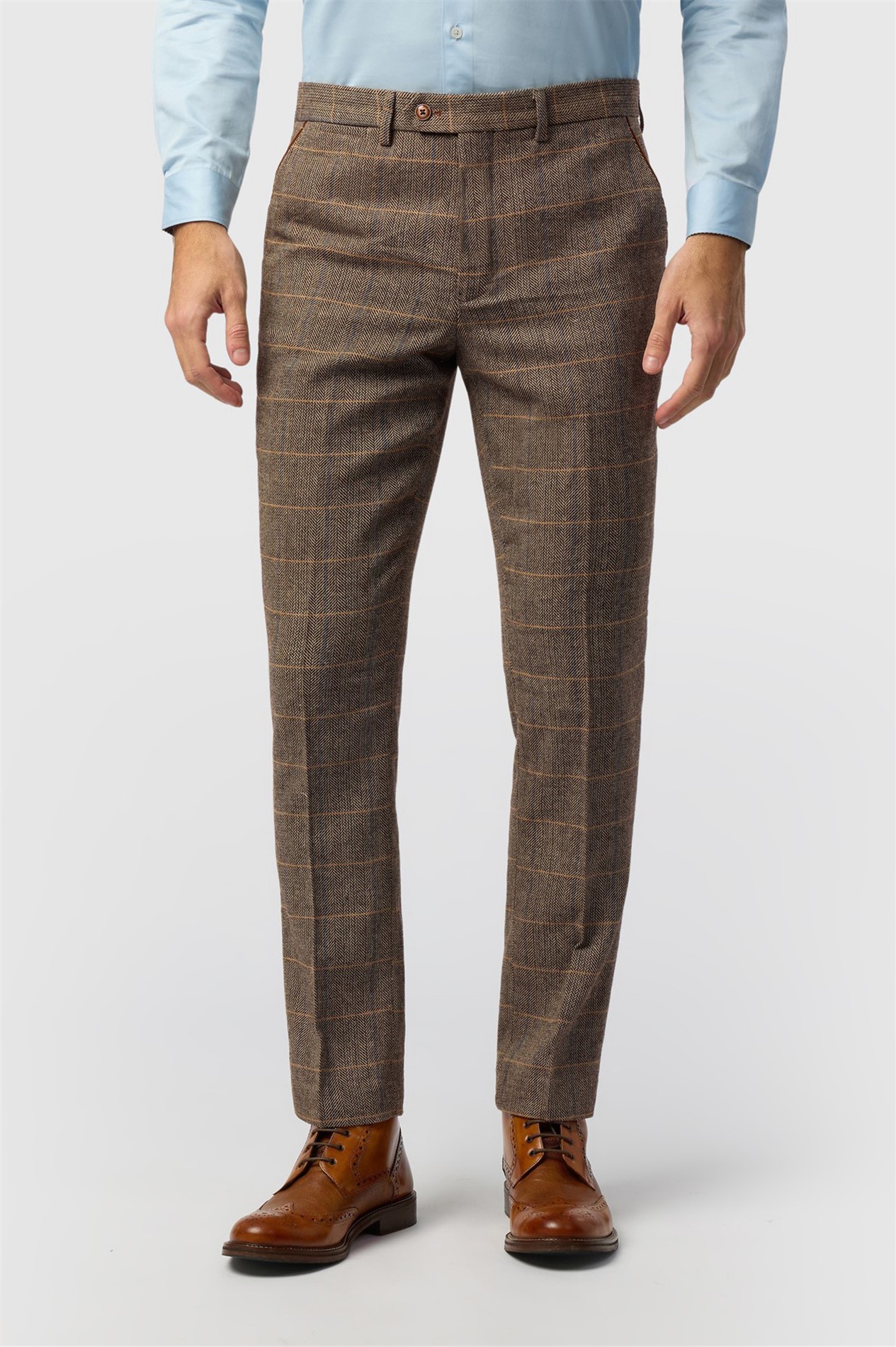 Marc Darcy Tailored Fit Ted Tan Check Suit Trousers
