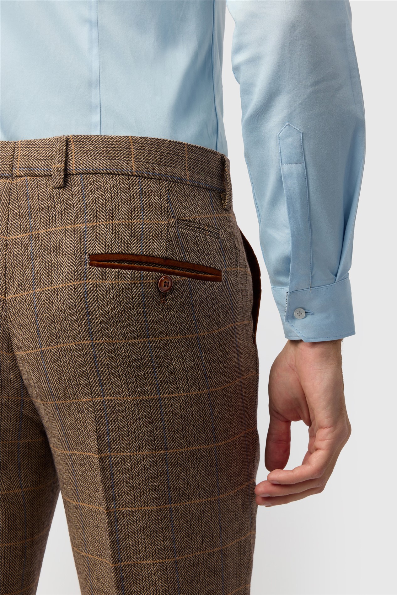 Marc Darcy Tailored Fit Ted Tan Check Suit Trousers