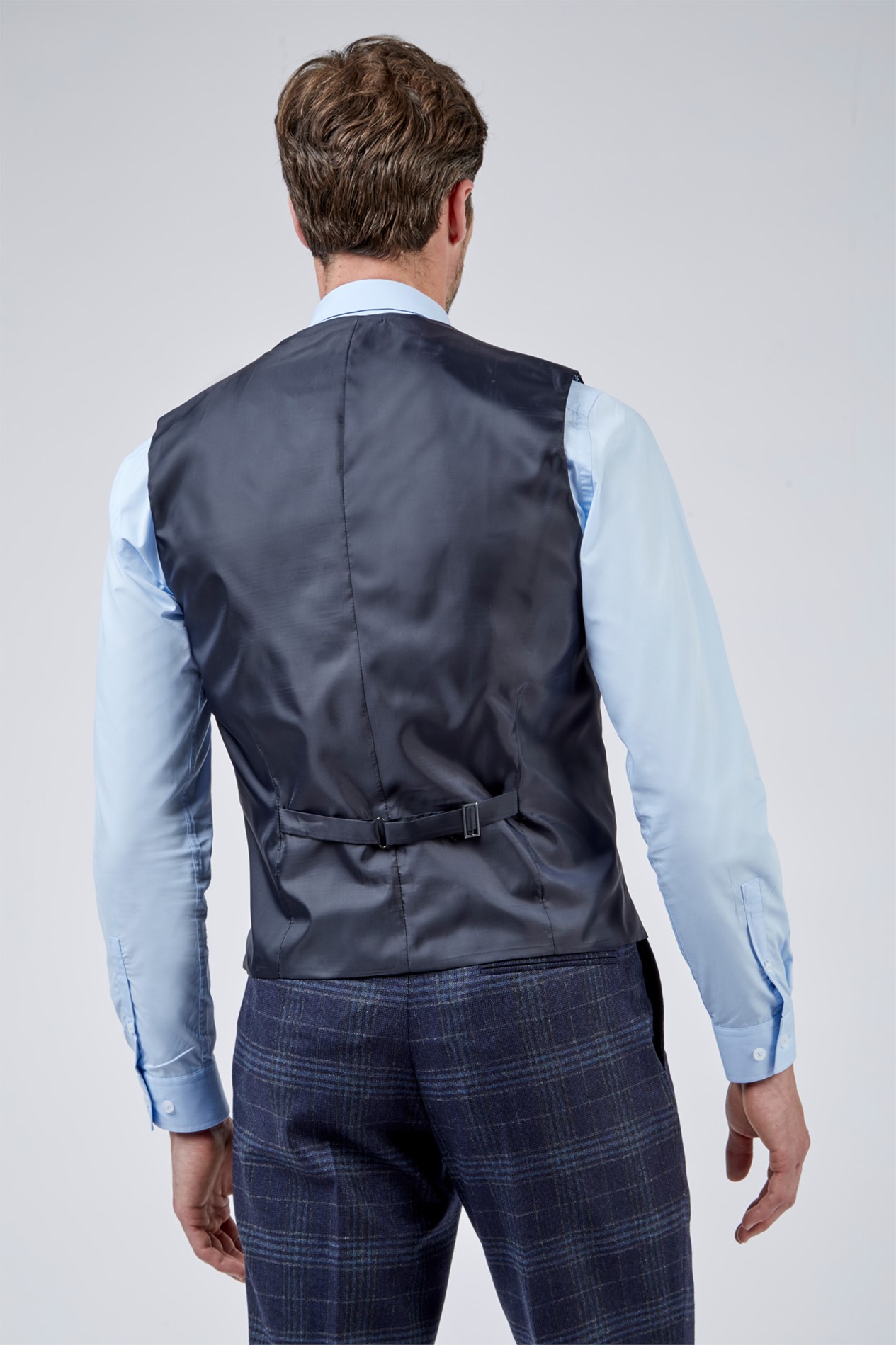 Limehaus Regular Fit Navy Teal Check Waistcoat