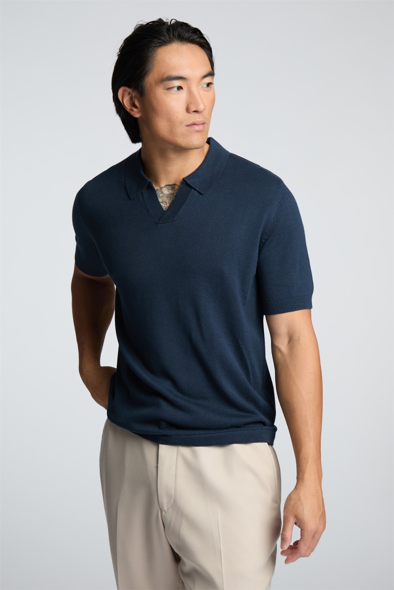 Limehaus Navy Open Neck Knitted Polo