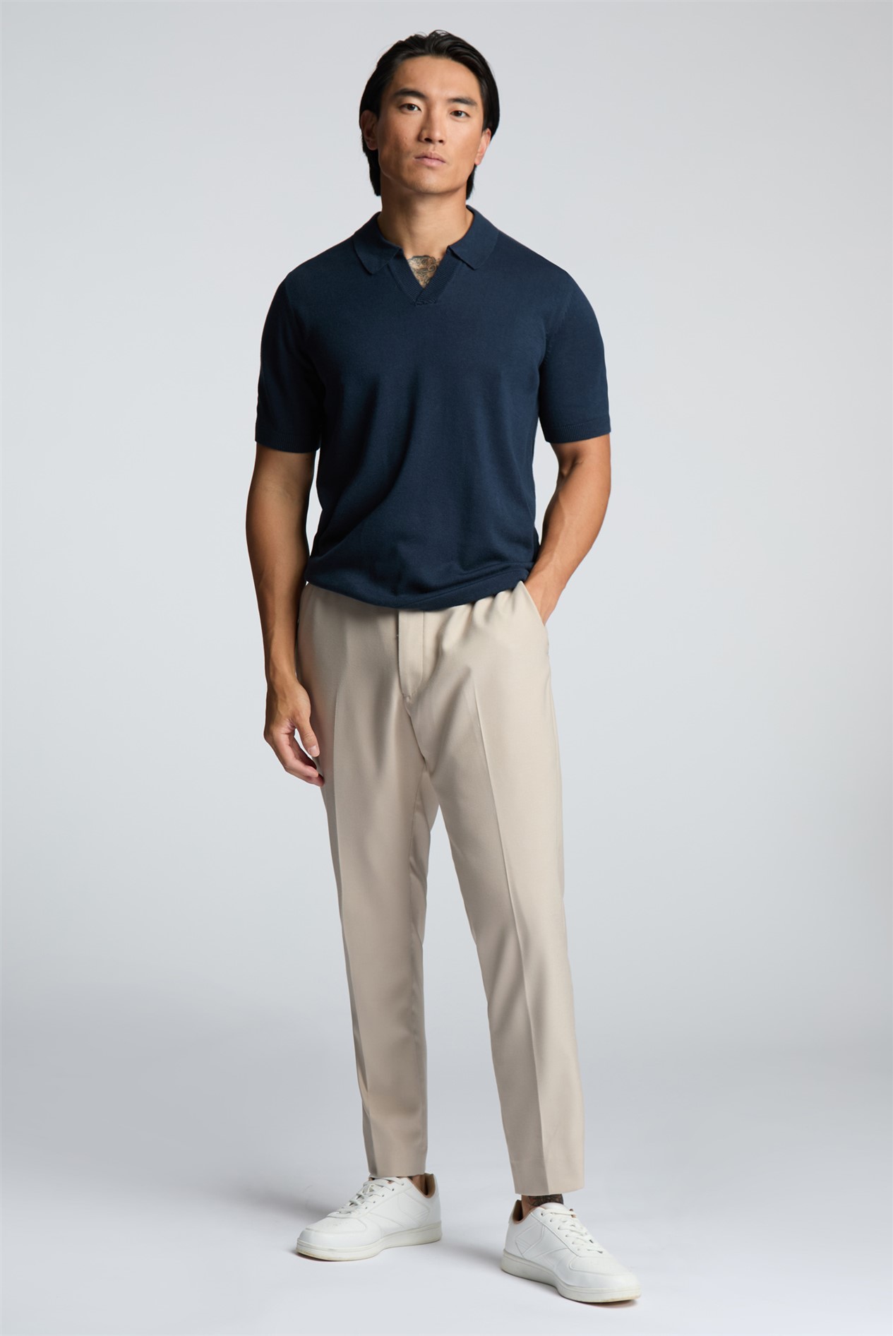 Limehaus Navy Open Neck Knitted Polo