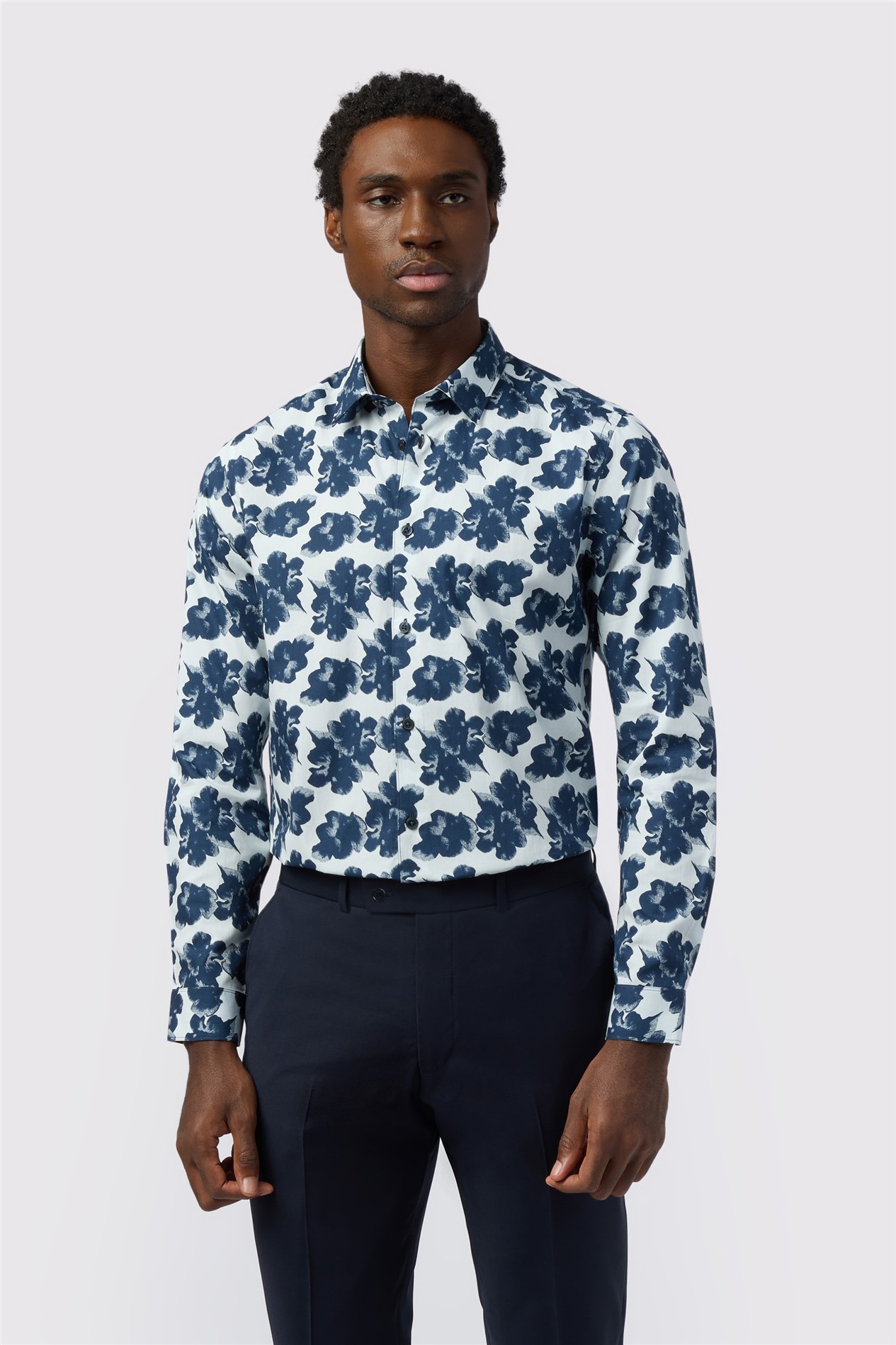 Ted Baker Slim Fit Ice Blue Dark Botanical Shirt | Suit Direct Ted Baker Slim Fit Ice Blue Dark Botanical Shirt | Suit Direct