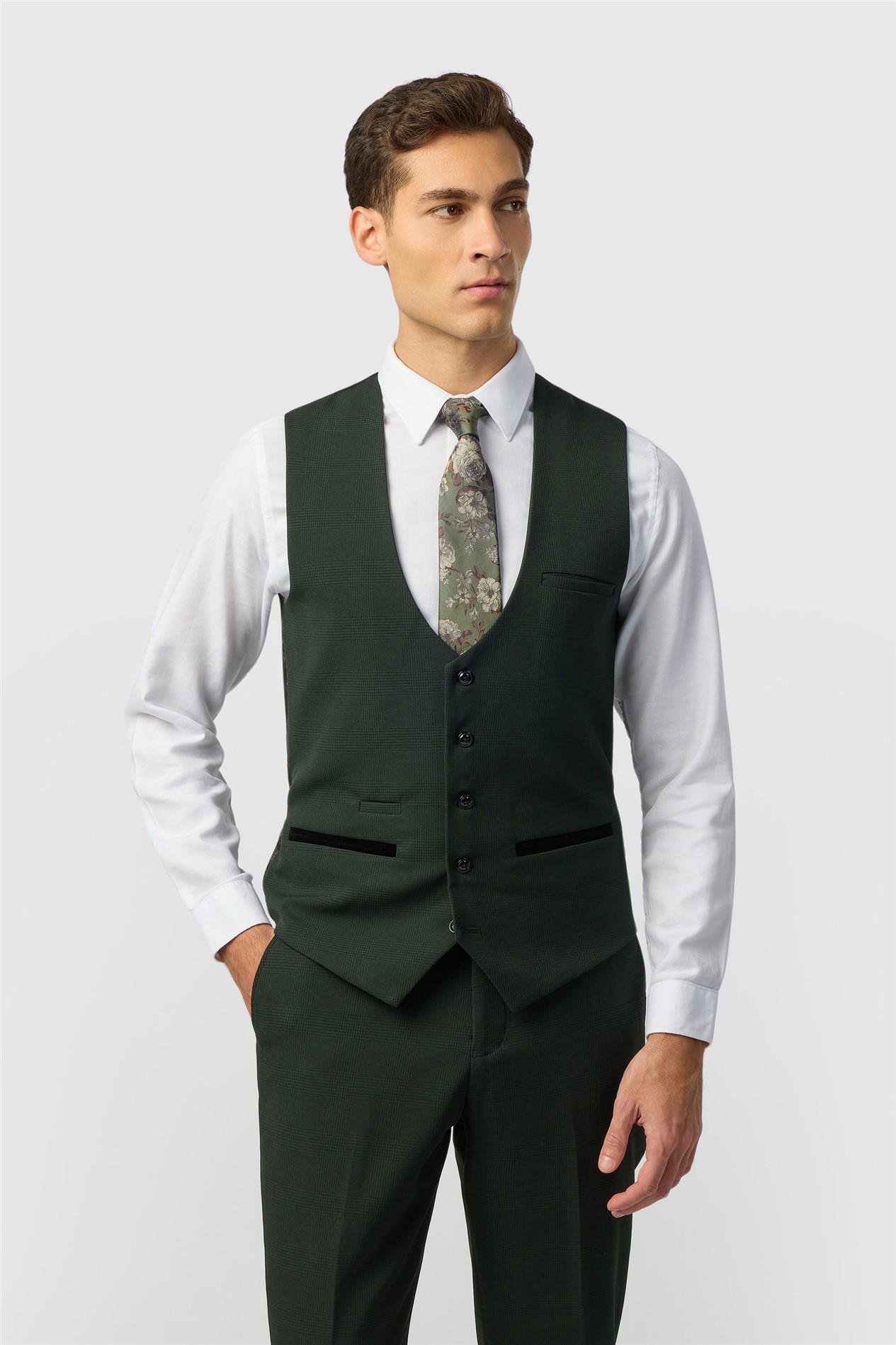 Marc Darcy Slim Fit Bromley Olive Green Waistcoat