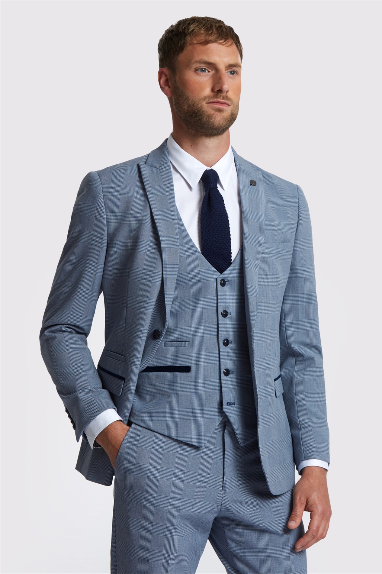 Marc Darcy Slim Fit Bromley Sky Blue Check Suit Jacket