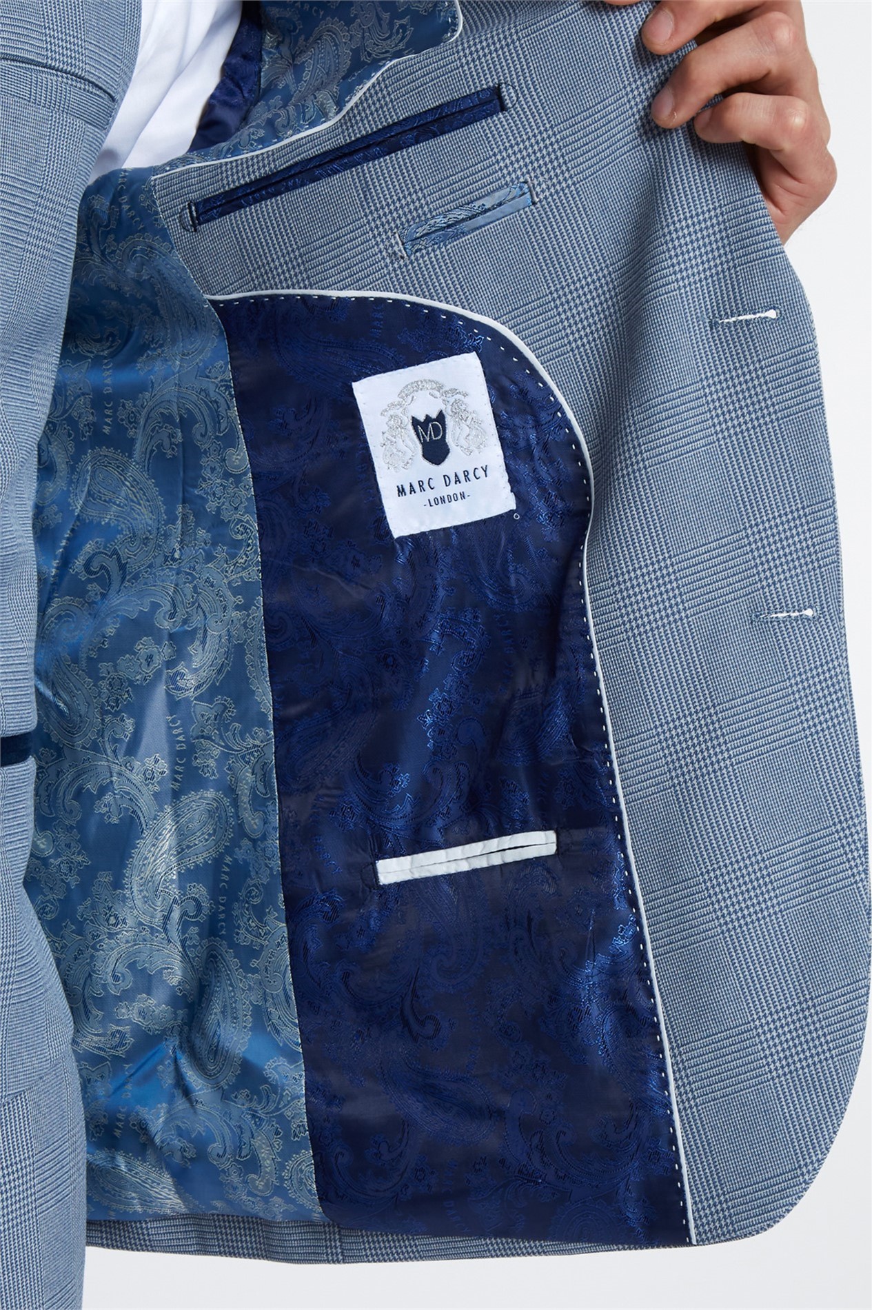 Marc Darcy Slim Fit Bromley Sky Blue Check Suit Jacket