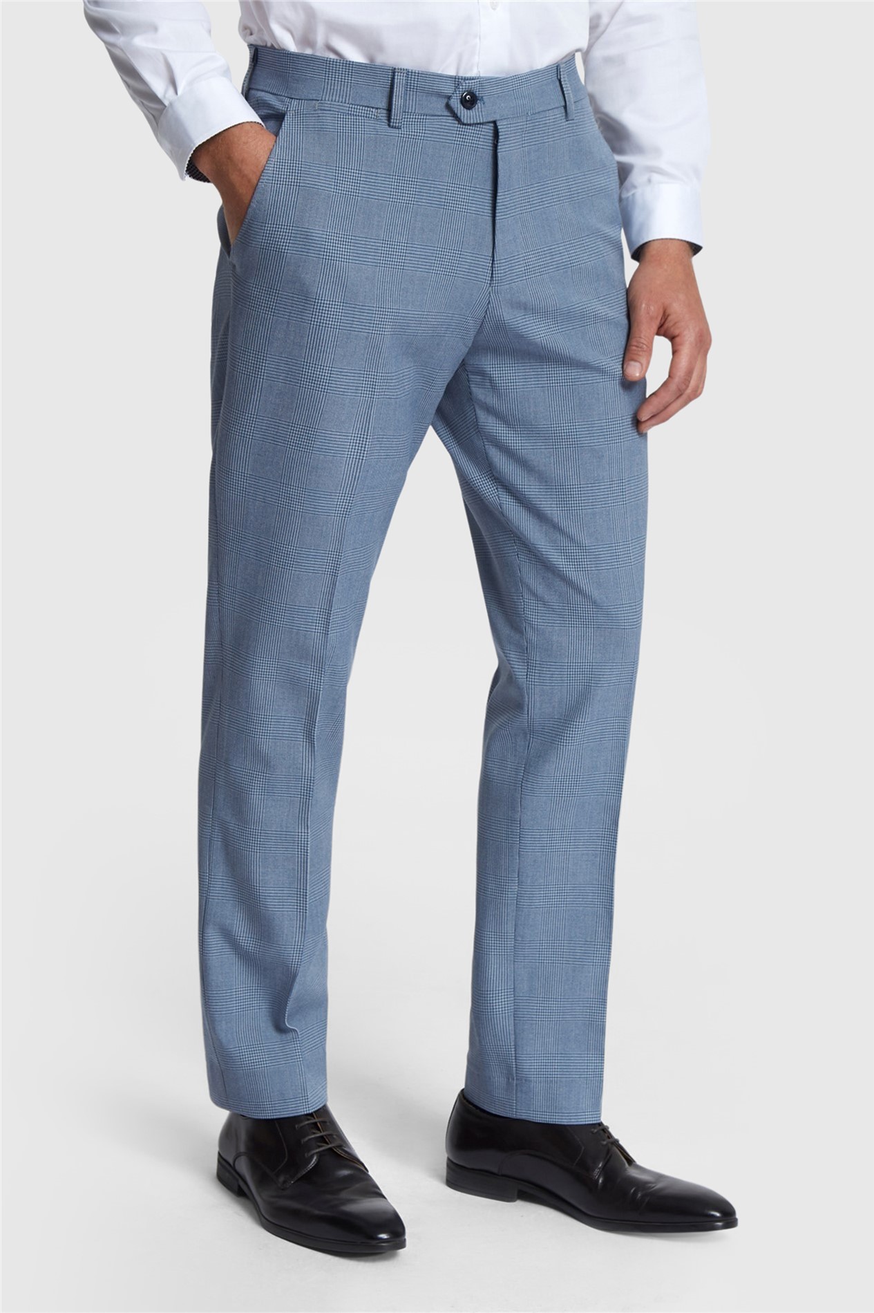 Marc Darcy Slim Fit Bromley Sky Blue Check Suit Trousers