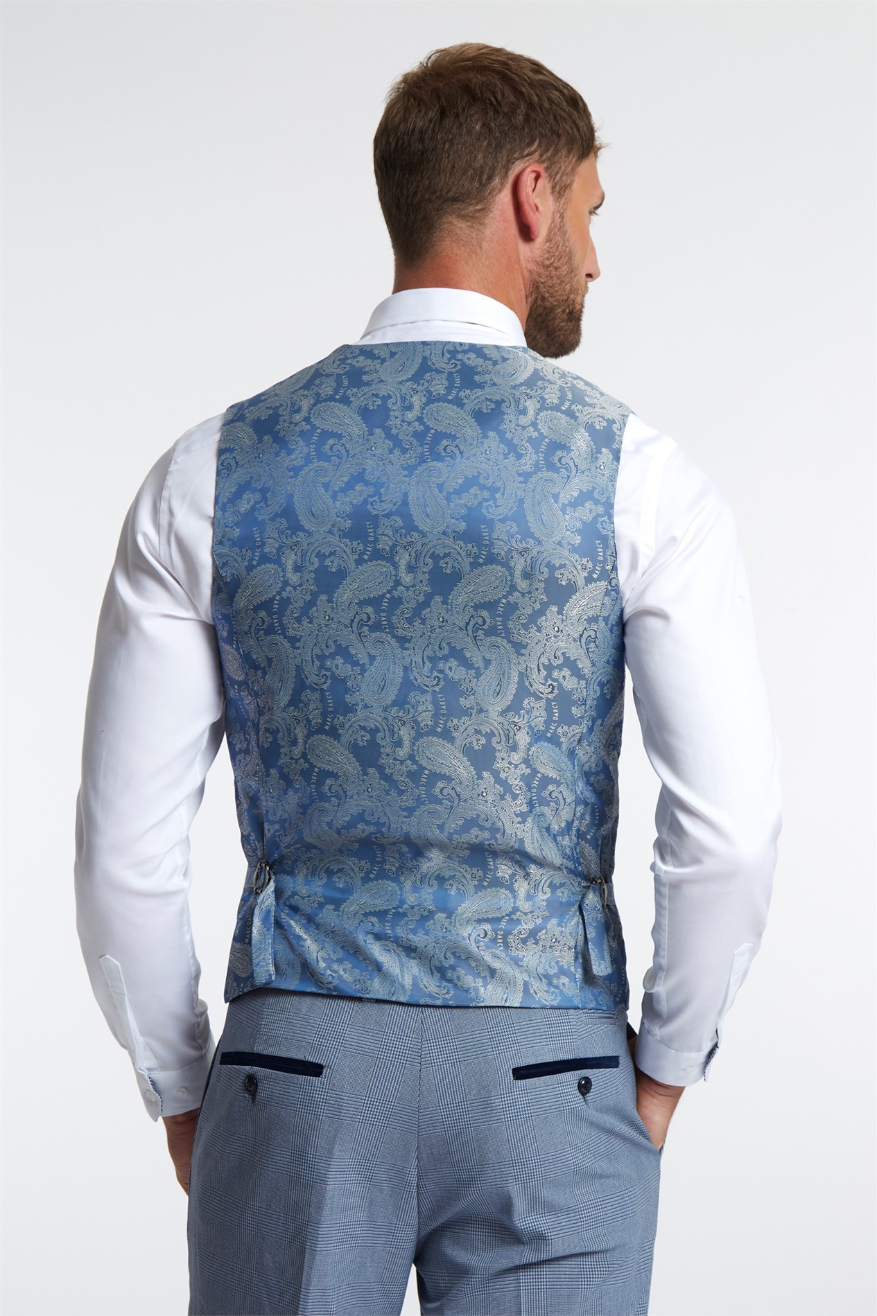 Marc Darcy Slim Fit Bromley Sky Blue Check Waistcoat