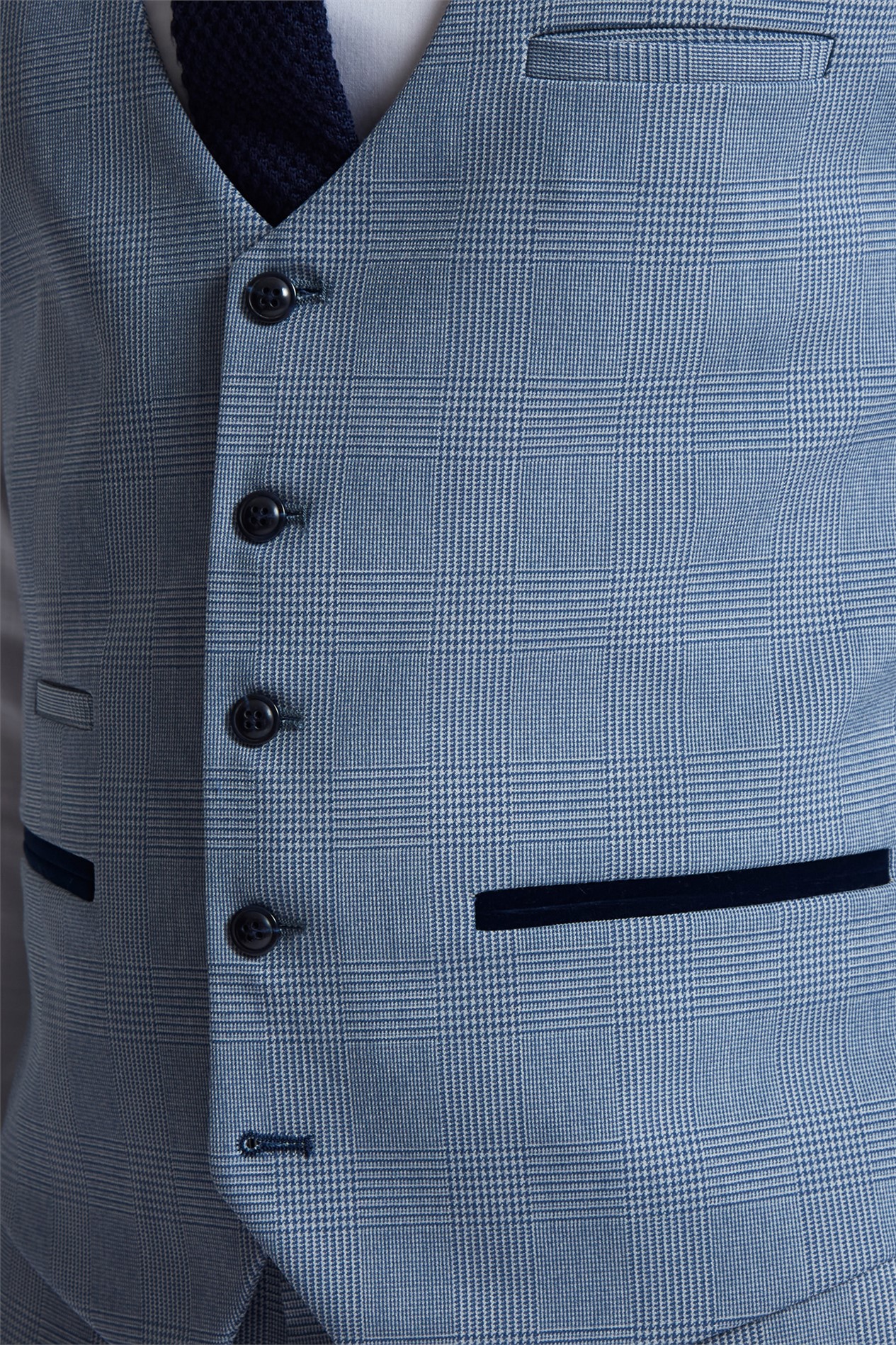 Marc Darcy Slim Fit Bromley Sky Blue Check Waistcoat