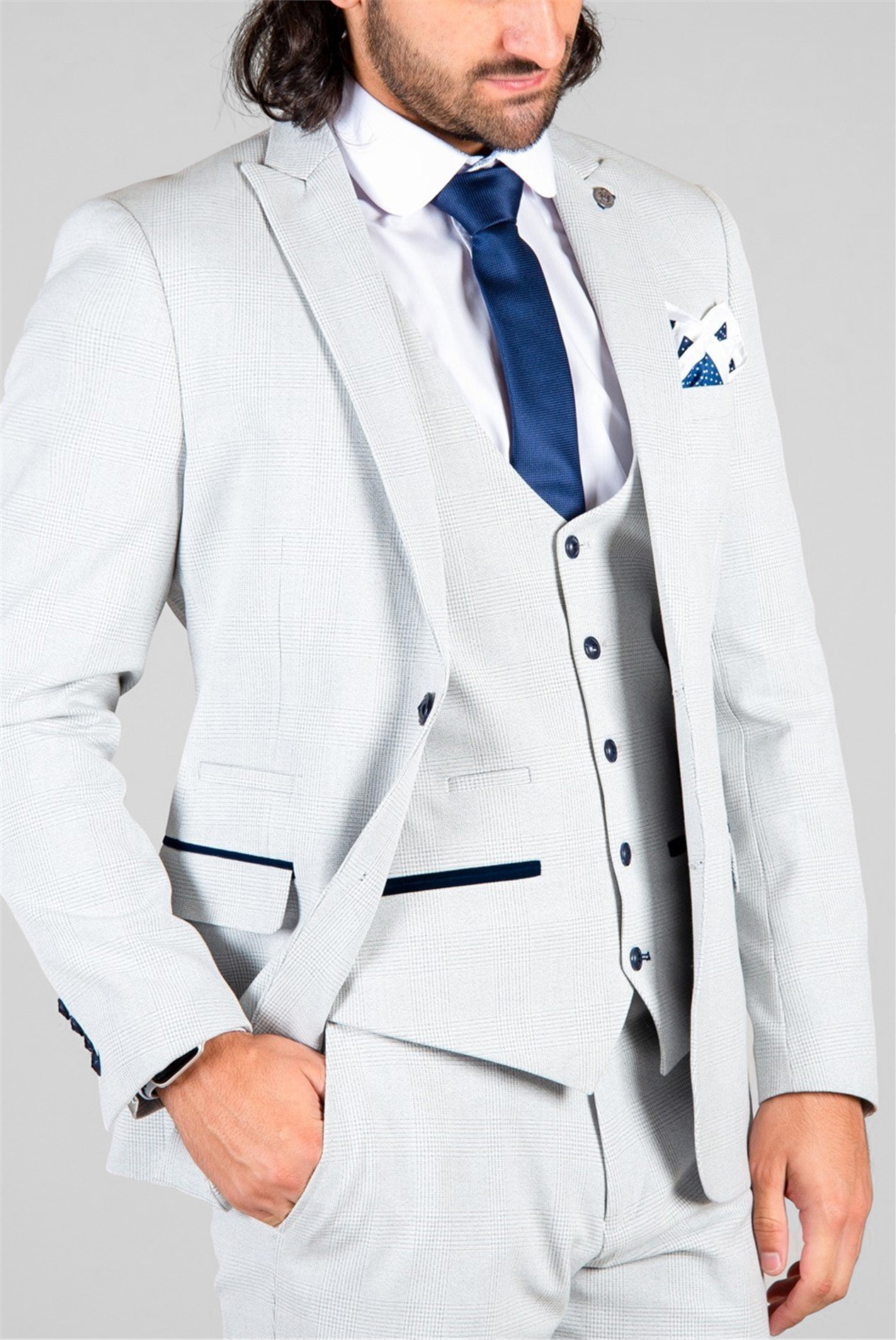 Marc Darcy Slim Fit Bromley Stone Check Jacket