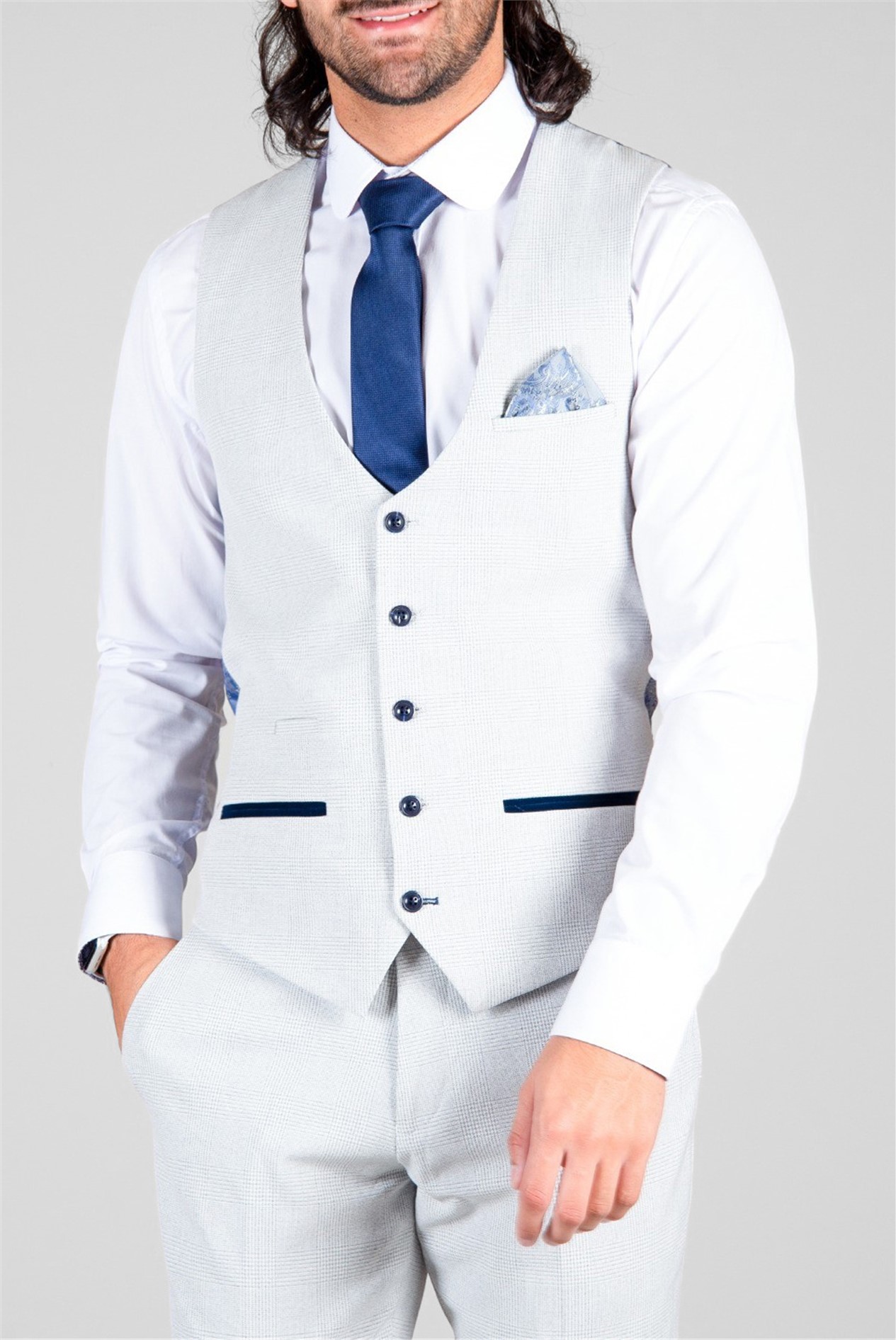 Marc Darcy Slim Fit Bromley Stone Check Waistcoat